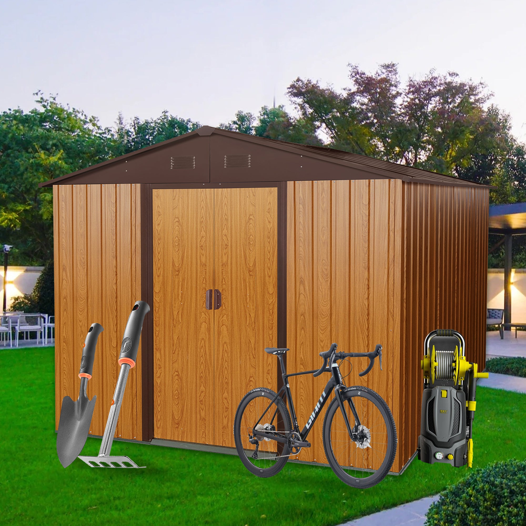 10 ft. x 8 ft. Outdoor Metal Storage Shed 80 sq. ft. in Coffee with Metal Floor Base