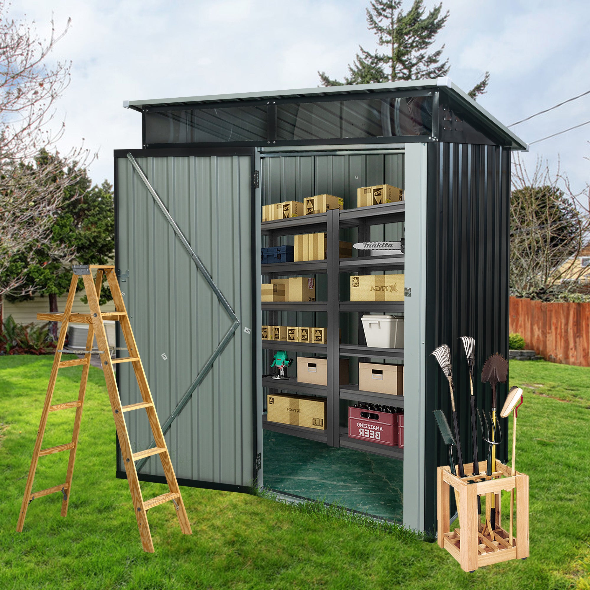 5 ft. x 3 ft. Outdoor Metal Storage Shed 15 sq. ft. with Transparent Plate