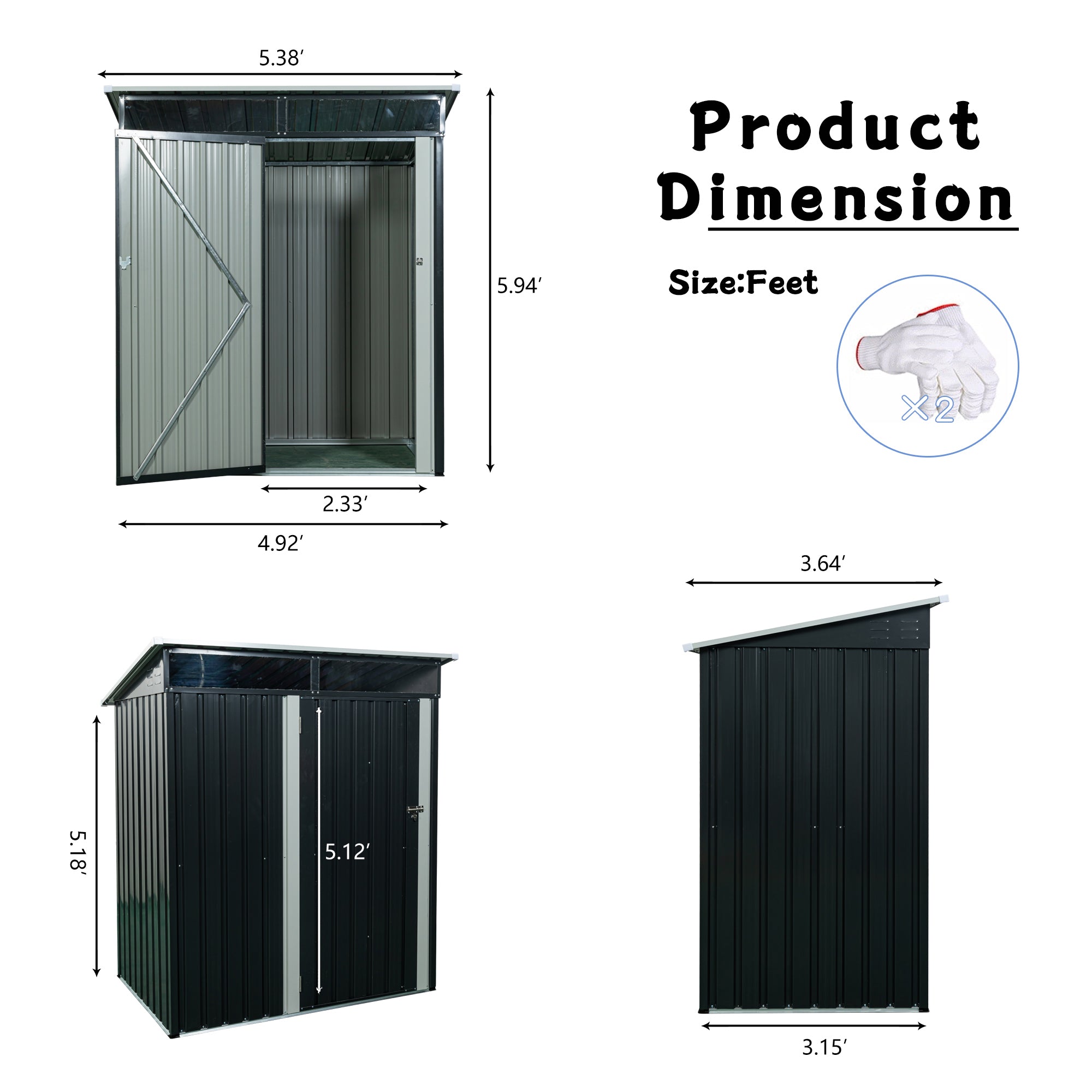 5 ft. x 3 ft. Outdoor Metal Storage Shed 15 sq. ft. with Transparent Plate