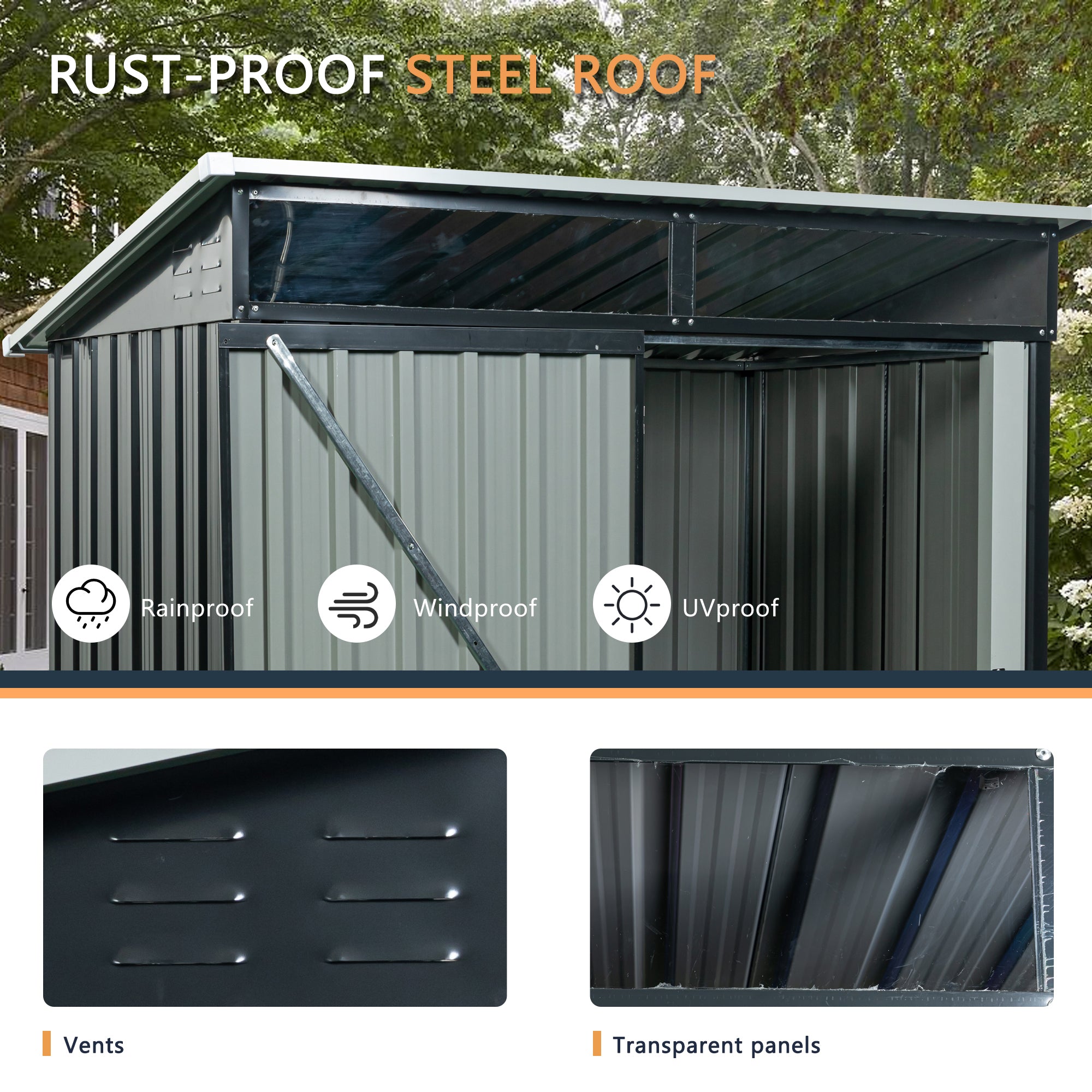 5 ft. x 3 ft. Outdoor Metal Storage Shed 15 sq. ft. with Transparent Plate