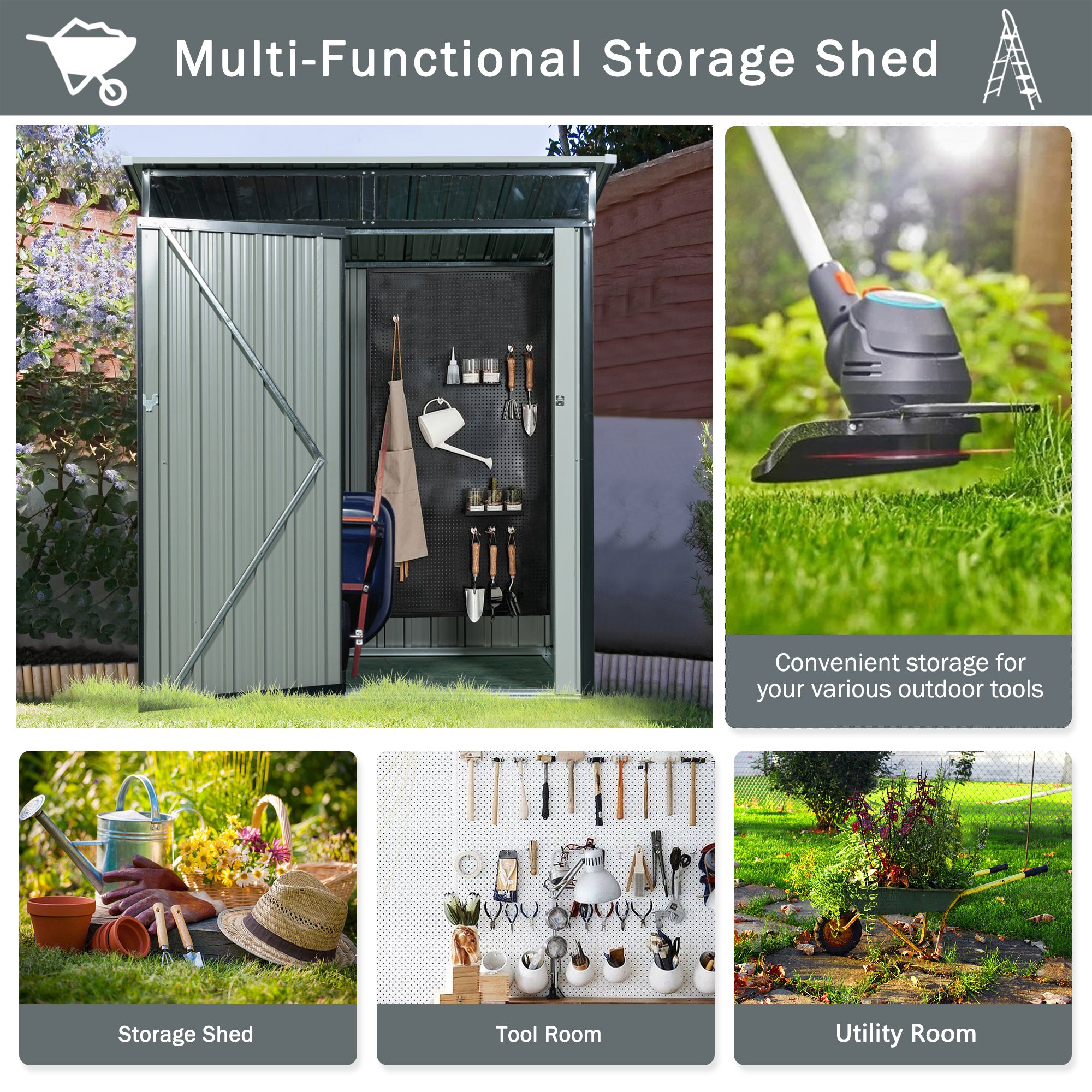 5 ft. x 3 ft. Outdoor Metal Storage Shed 15 sq. ft. with Transparent Plate