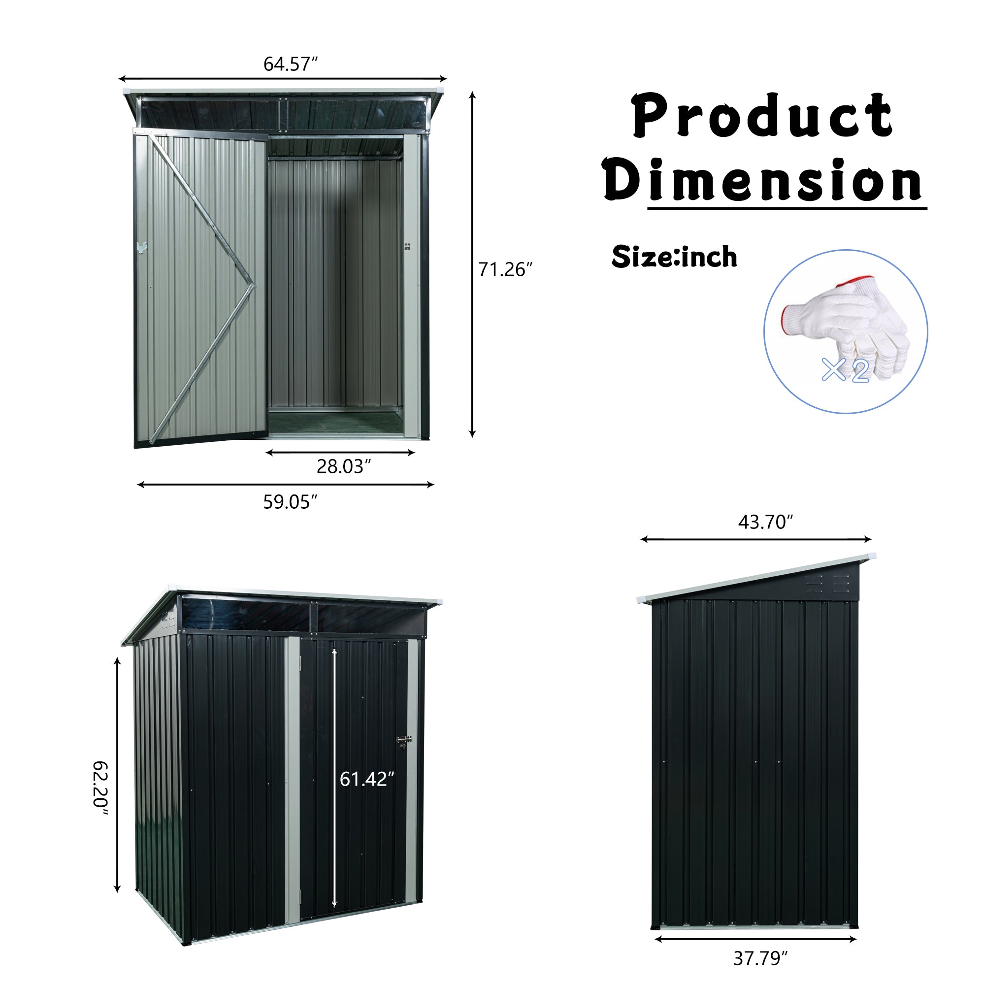 5 ft. x 3 ft. Outdoor Metal Storage Shed 15 sq. ft. with Transparent Plate