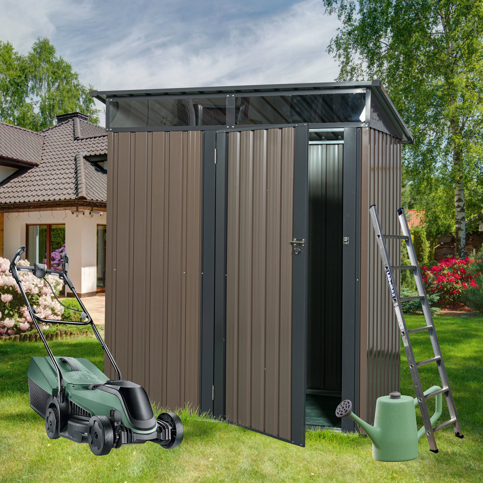 5 ft. x 3 ft. Outdoor Metal Storage Shed 15 sq. ft. with Transparent Plate