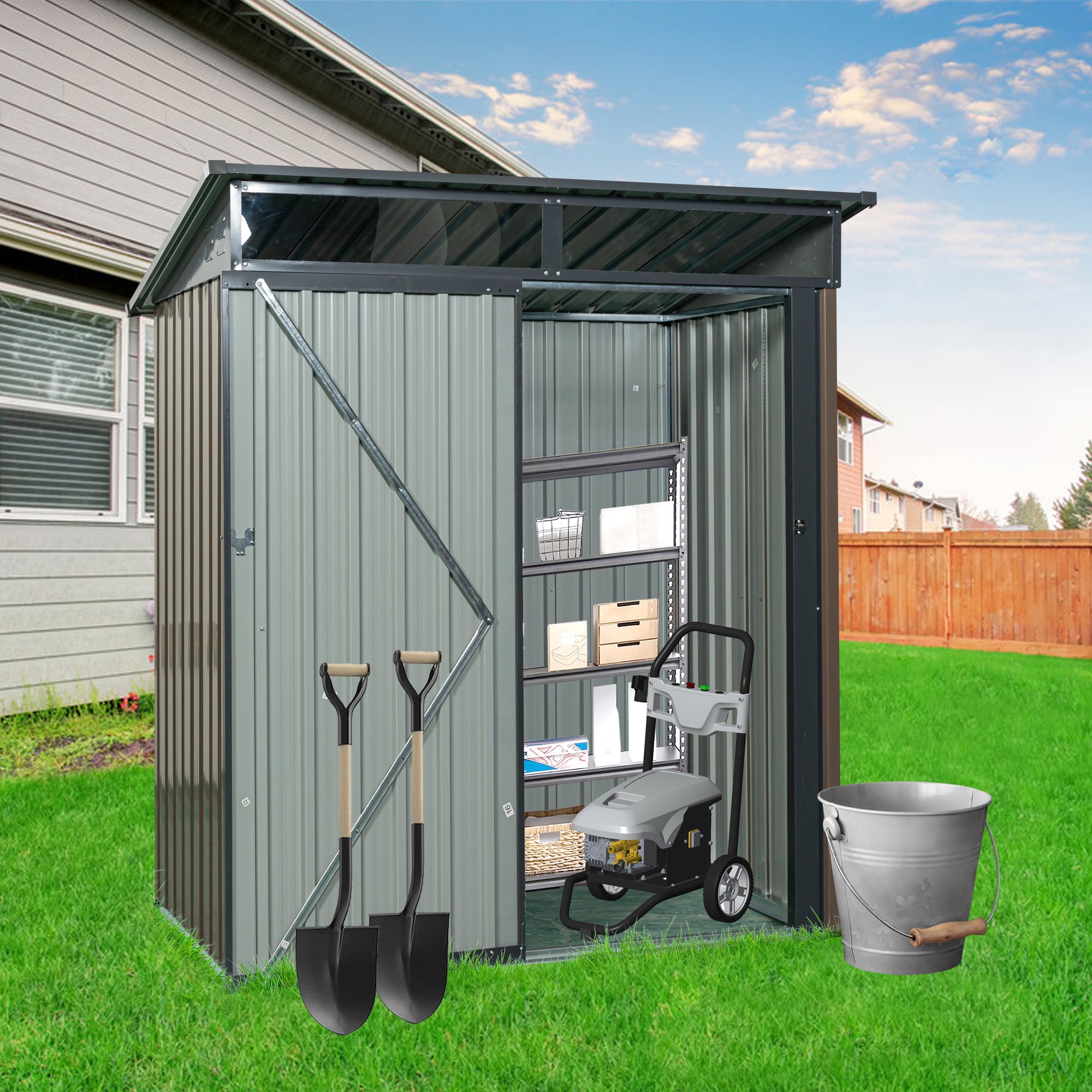 5 ft. x 3 ft. Outdoor Metal Storage Shed 15 sq. ft. with Transparent Plate
