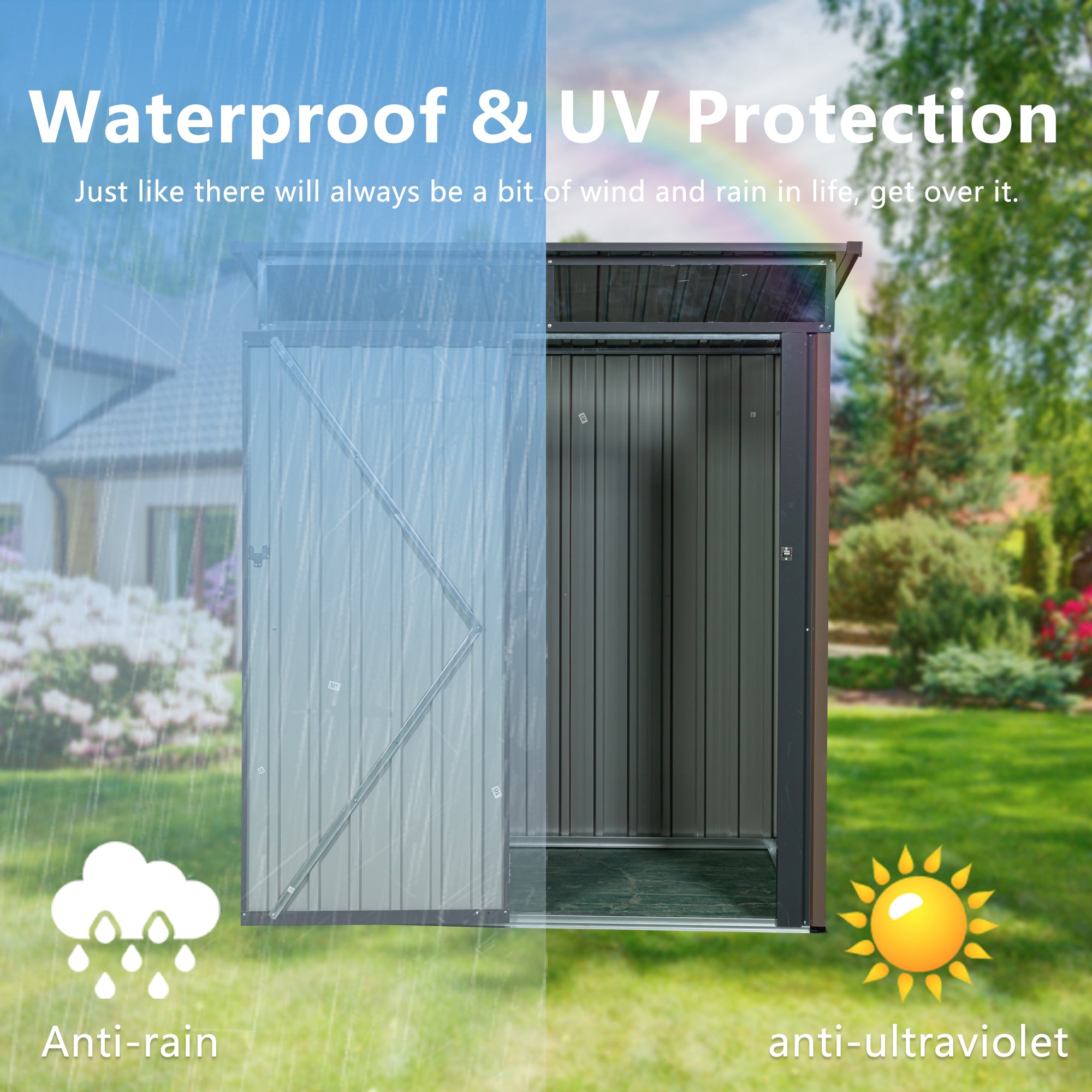 5 ft. x 3 ft. Outdoor Metal Storage Shed 15 sq. ft. with Transparent Plate