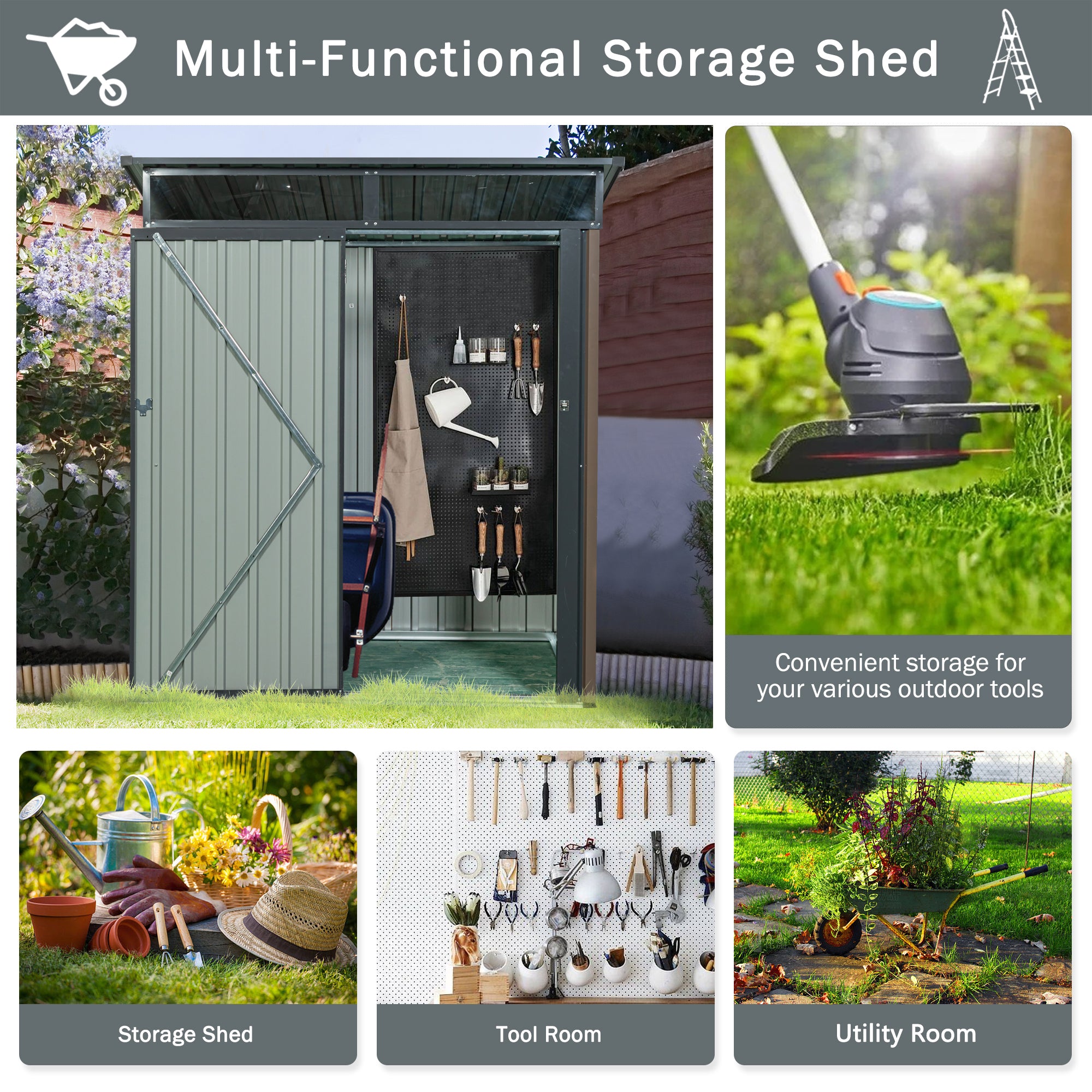 5 ft. x 3 ft. Outdoor Metal Storage Shed 15 sq. ft. with Transparent Plate