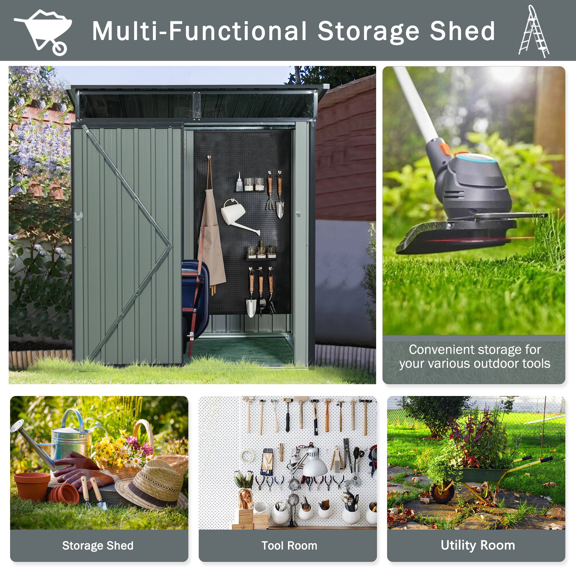 5 ft. x 3 ft. Outdoor Metal Storage Shed 15 sq. ft. with Transparent Plate
