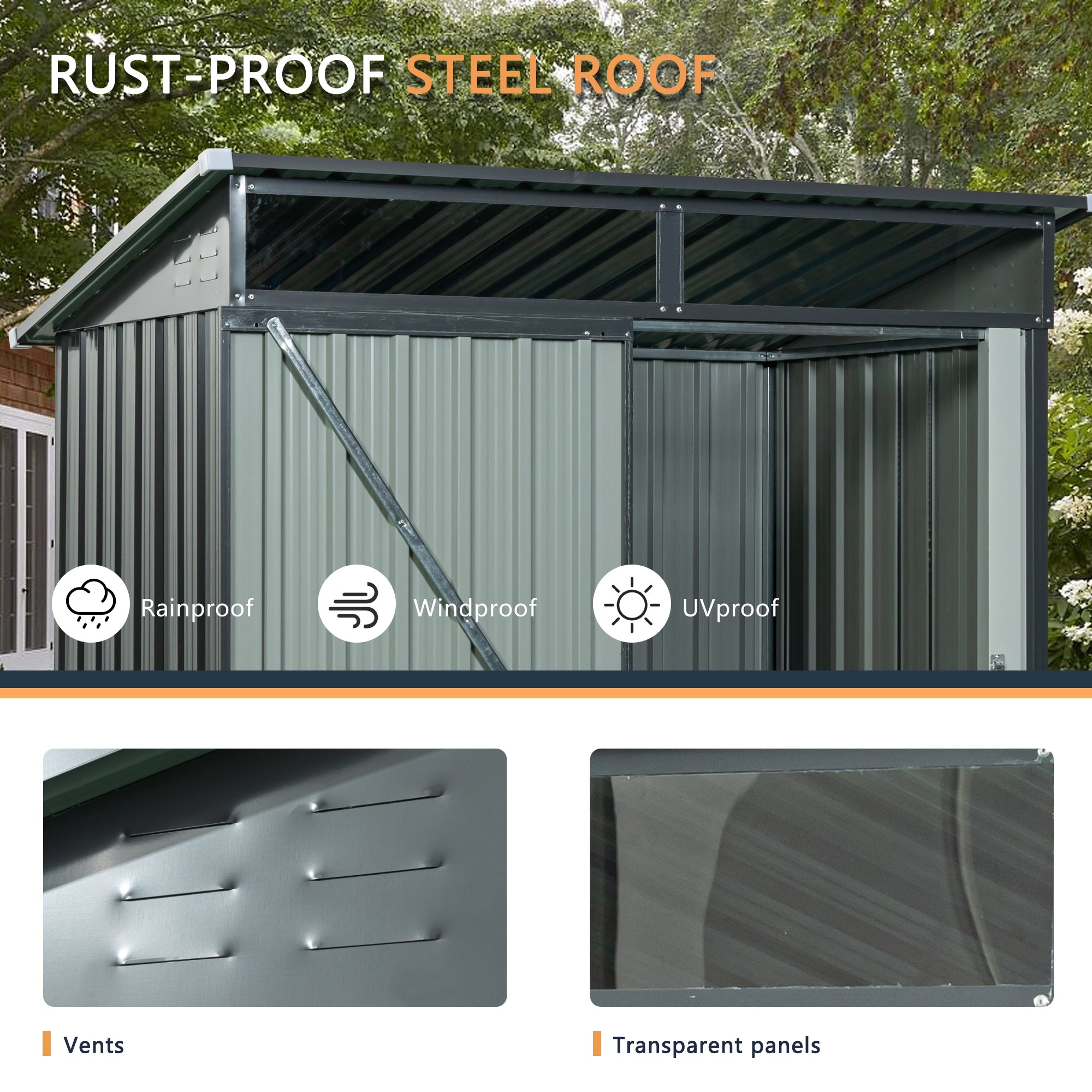 5 ft. x 3 ft. Outdoor Metal Storage Shed 15 sq. ft. with Transparent Plate