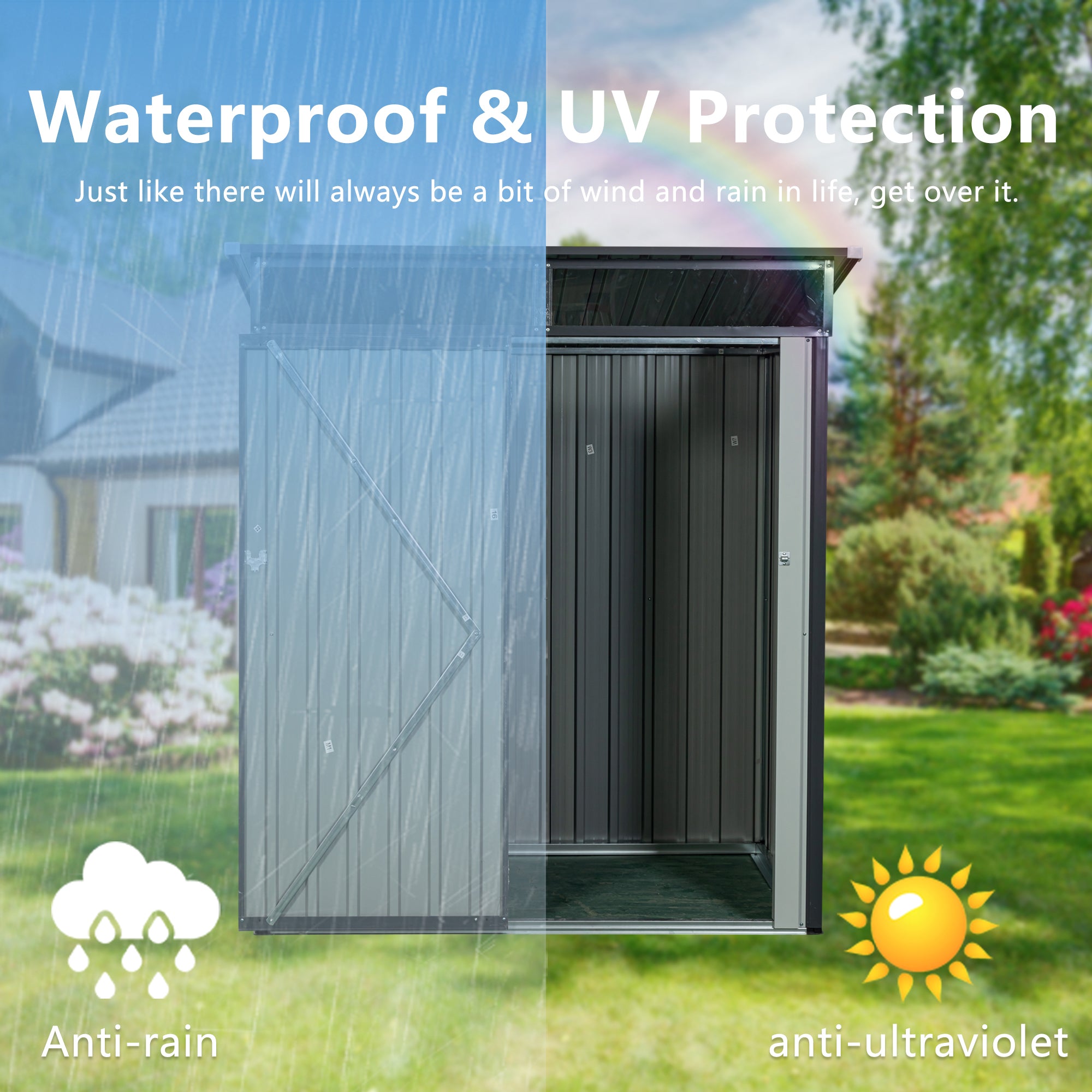 5 ft. x 3 ft. Outdoor Metal Storage Shed 15 sq. ft. with Transparent Plate