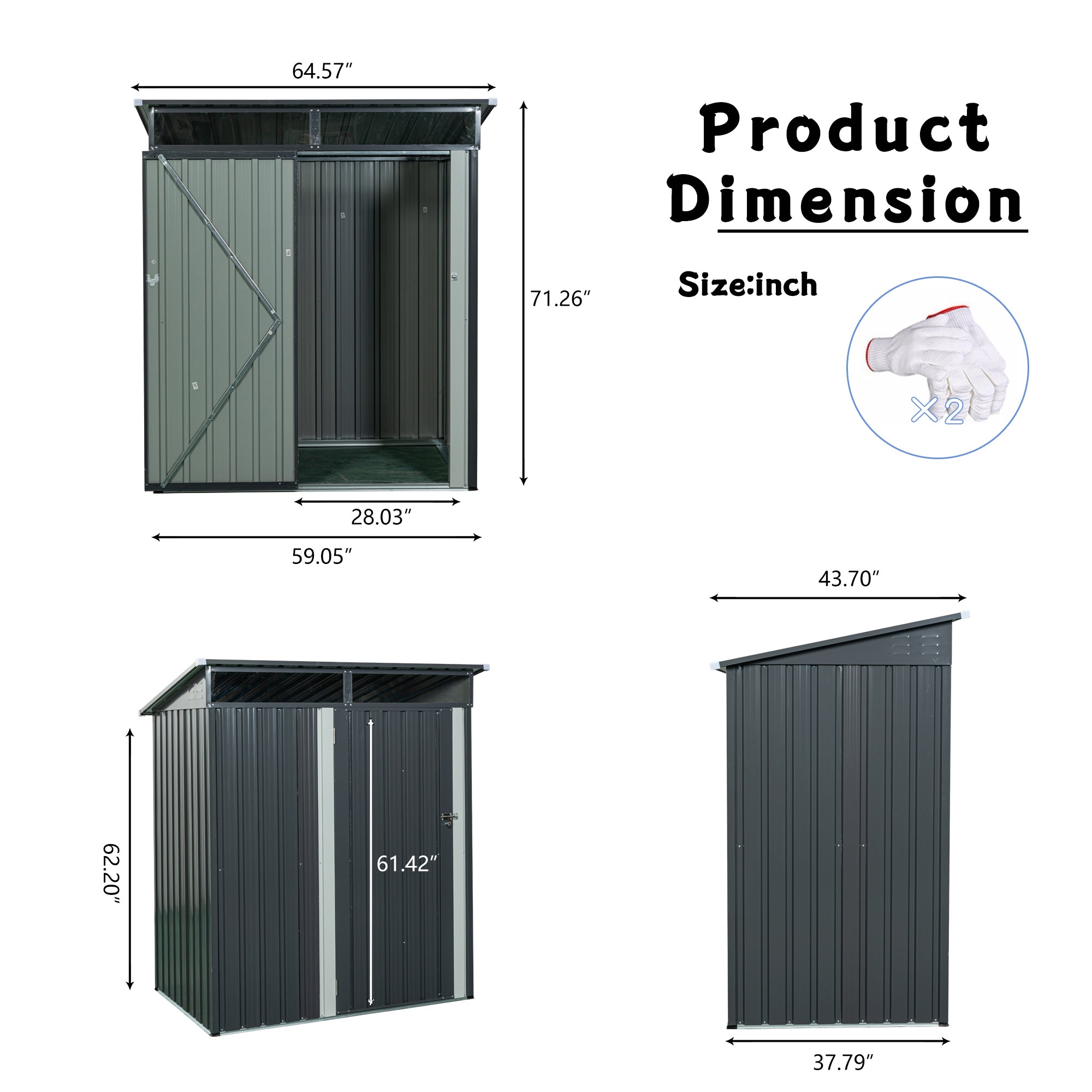5 ft. x 3 ft. Outdoor Metal Storage Shed 15 sq. ft. with Transparent Plate