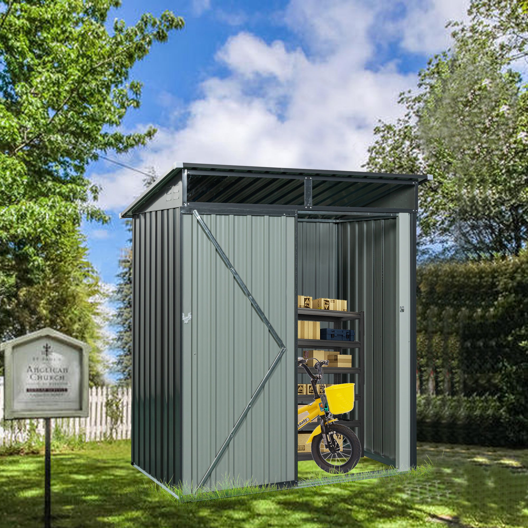 5 ft. x 3 ft. Outdoor Metal Storage Shed 15 sq. ft. with Transparent Plate