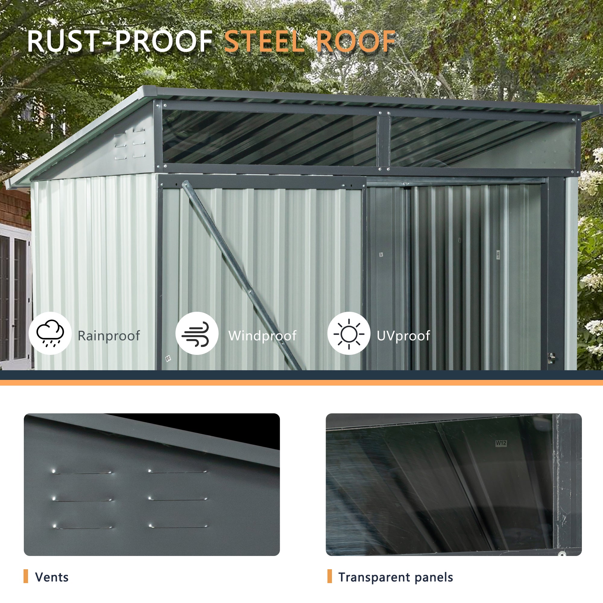 5 ft. x 3 ft. Outdoor Metal Storage Shed 15 sq. ft. with Transparent Plate
