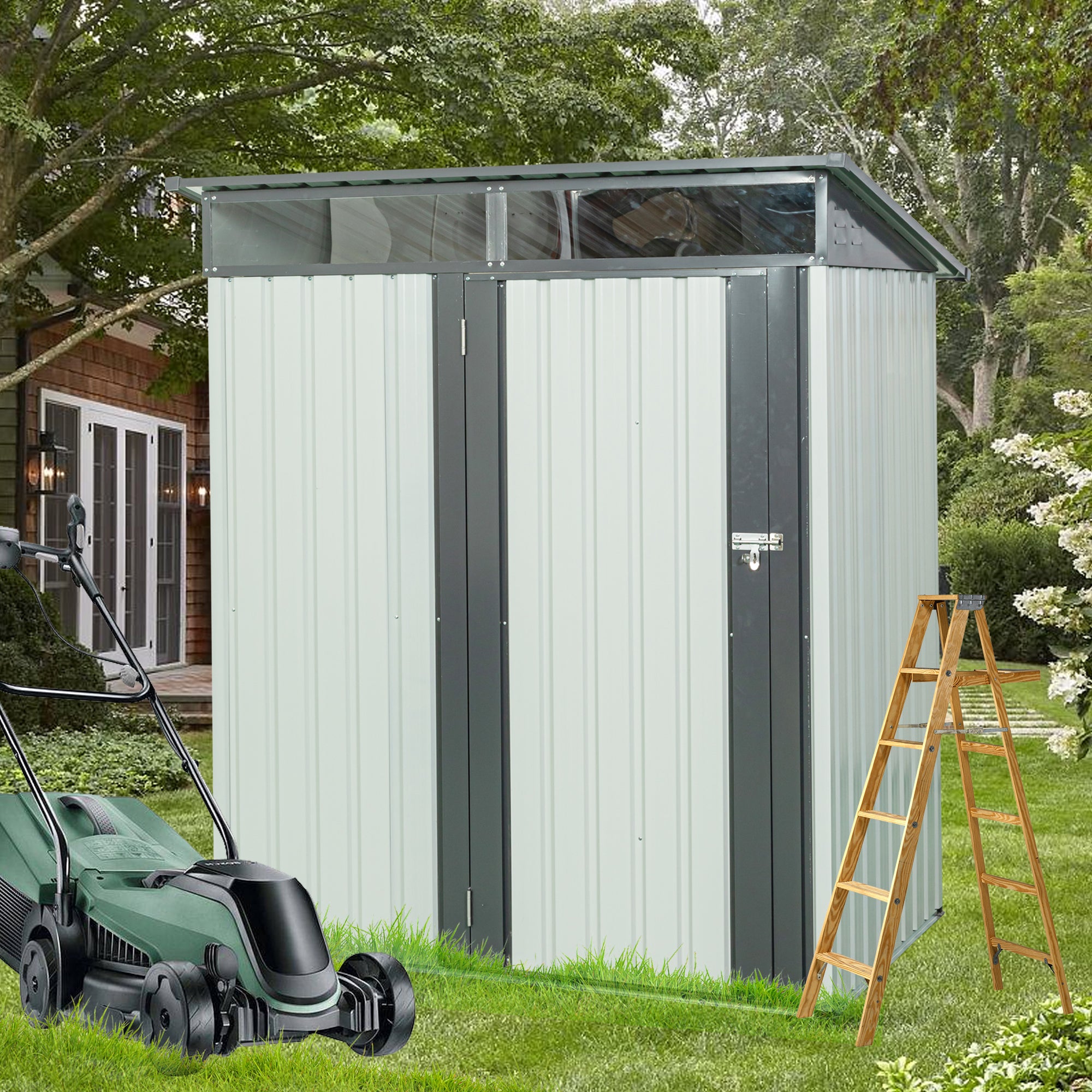 5 ft. x 3 ft. Outdoor Metal Storage Shed 15 sq. ft. with Transparent Plate
