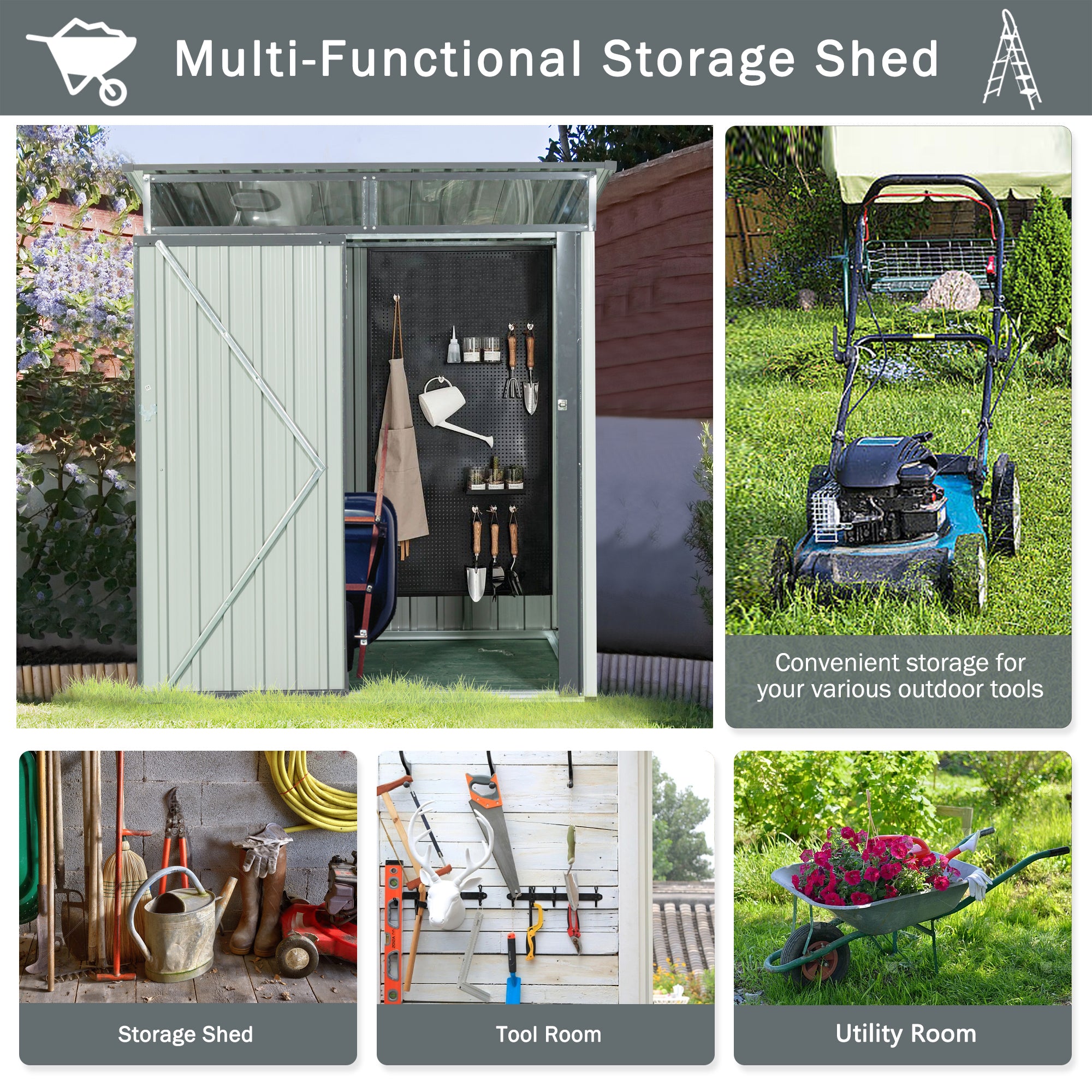 5 ft. x 3 ft. Outdoor Metal Storage Shed 15 sq. ft. with Transparent Plate