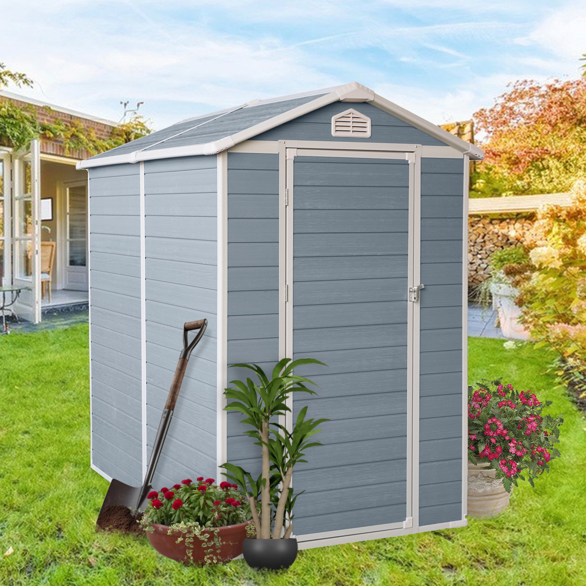 6 ft. x 4 ft. Resin Outdoor Storage Shed 24 sq. ft. in Grey with Kit-Perfect to Store Patio Furniture