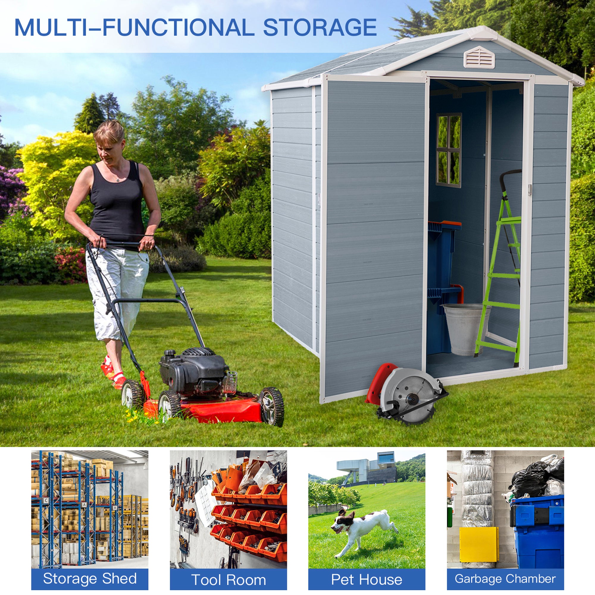 6 ft. x 4 ft. Resin Outdoor Storage Shed 24 sq. ft. in Grey with Kit-Perfect to Store Patio Furniture