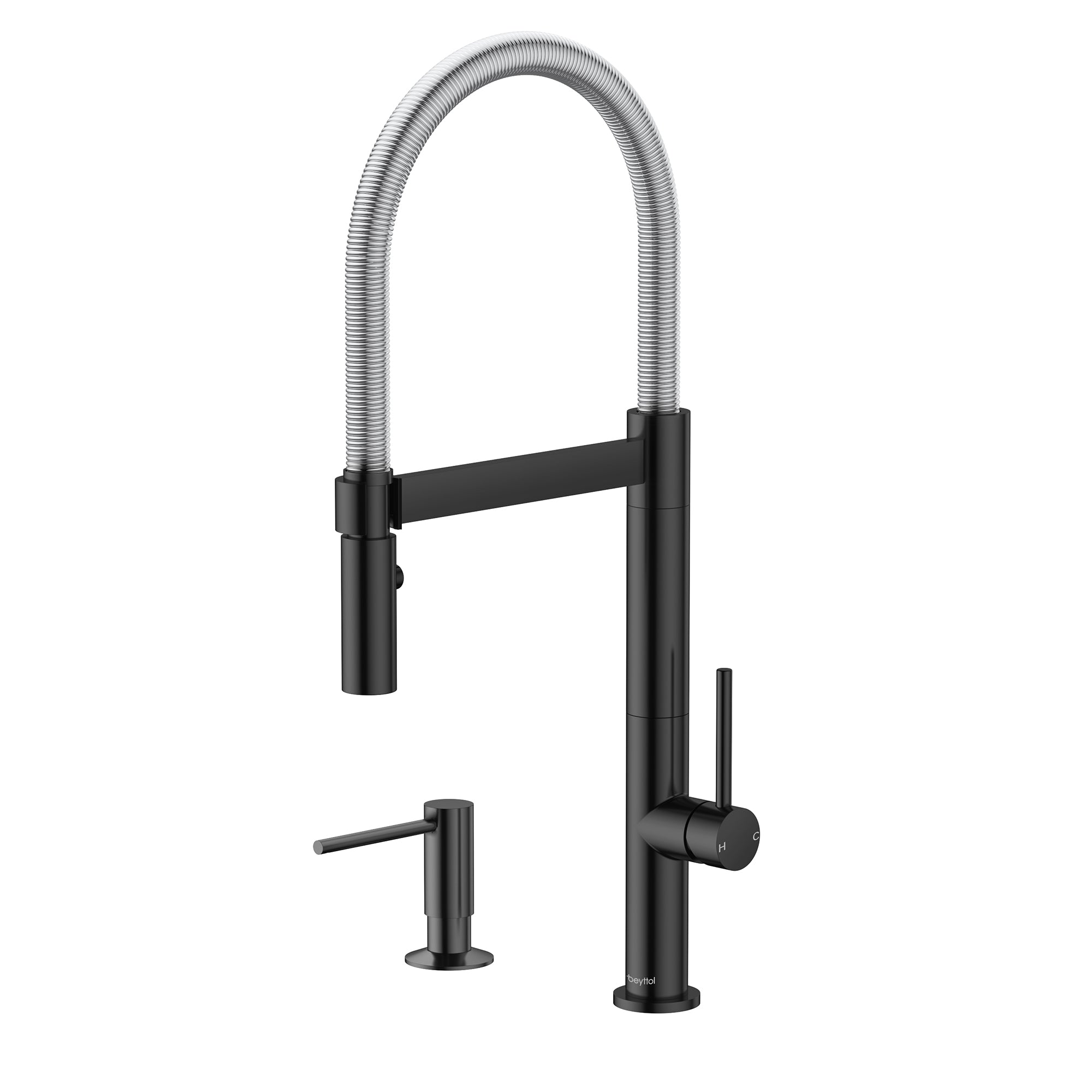 Single Handle Deck Mounted High Arc Brass Kitchen Faucet with Soap Dispenser