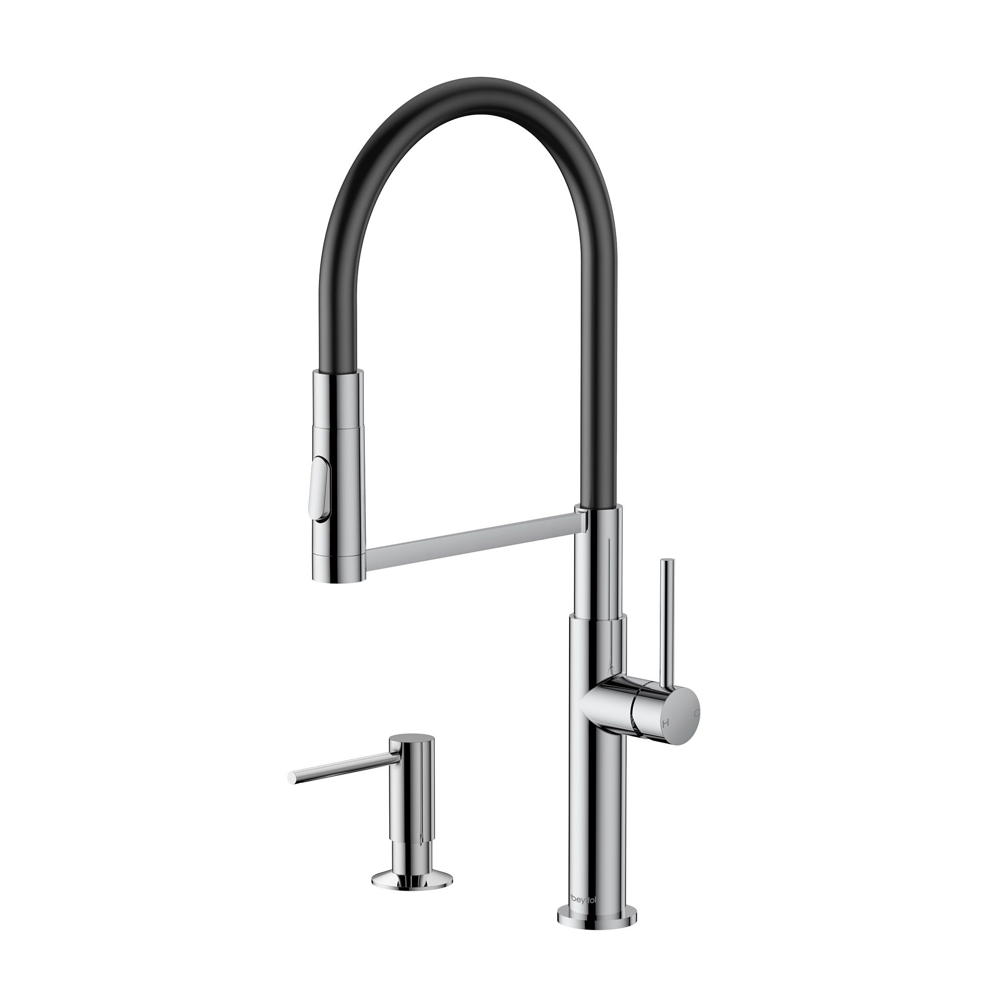 Single Handle Deck Mounted High Arc Brass Kitchen Faucet with Soap Dispenser
