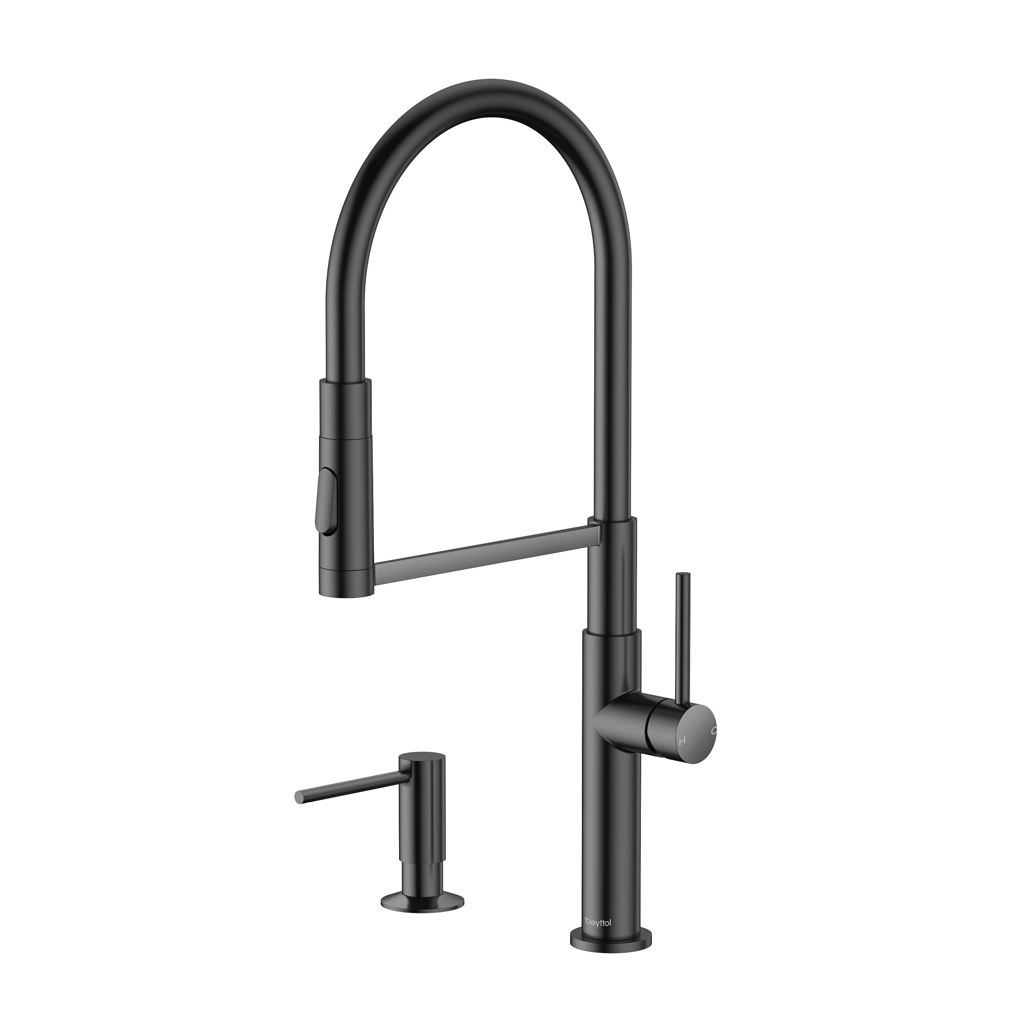 Single Handle Deck Mounted High Arc Brass Kitchen Faucet with Soap Dispenser