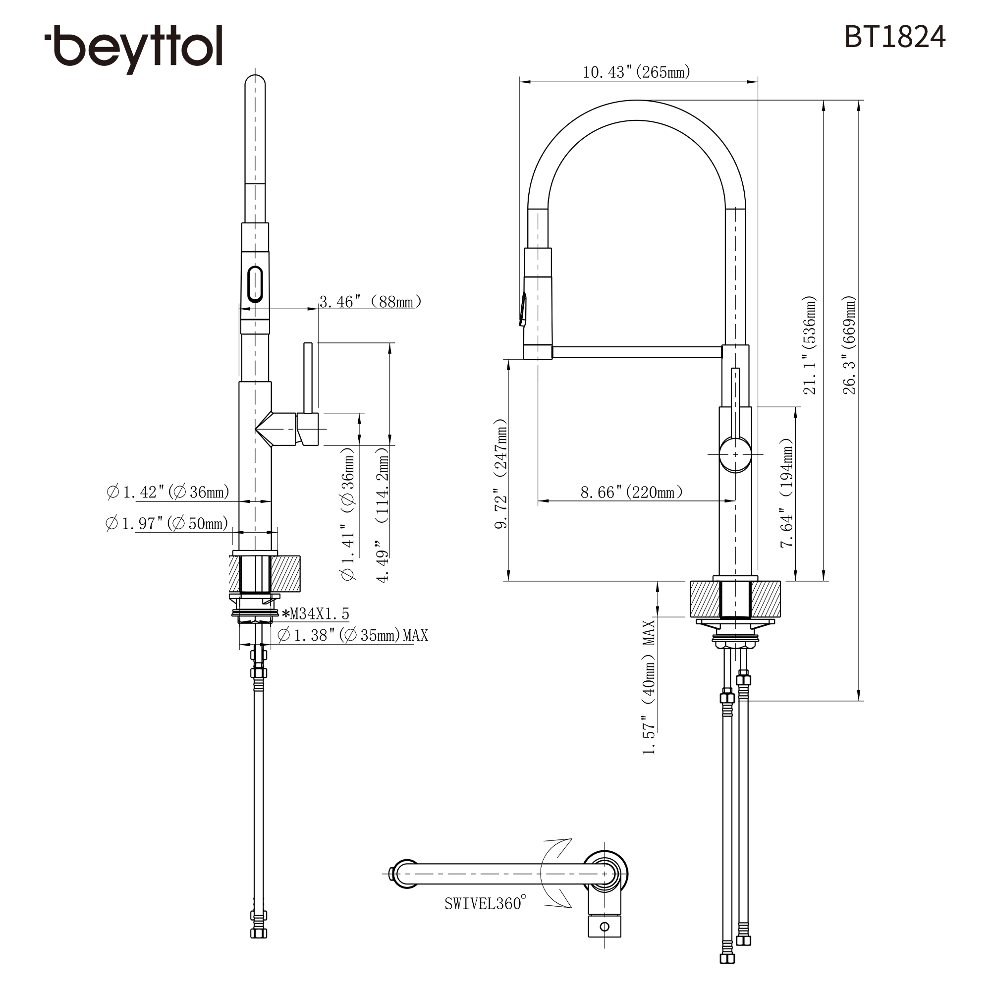 Single Handle Deck Mounted High Arc Brass Kitchen Faucet with Soap Dispenser
