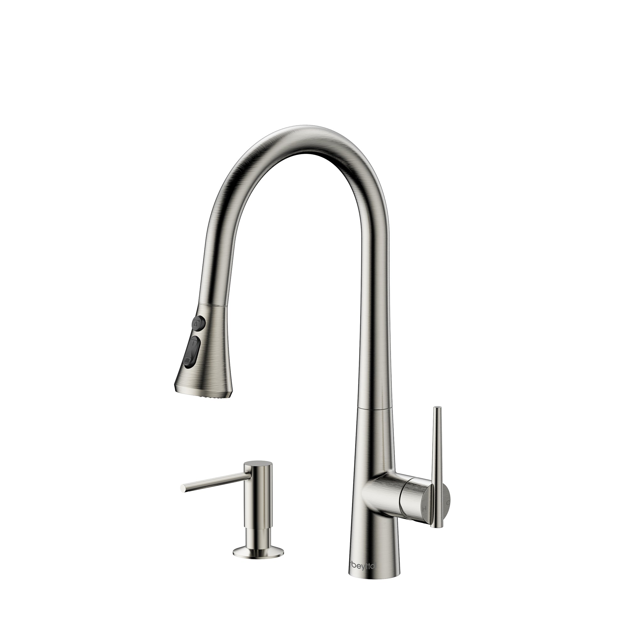 Single Handle Deck Mounted High Arc Brass Kitchen Faucet with Soap Dispenser