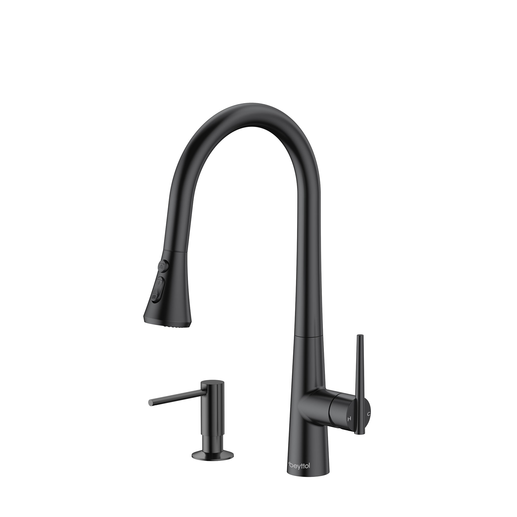 Single Handle Deck Mounted High Arc Brass Kitchen Faucet with Soap Dispenser
