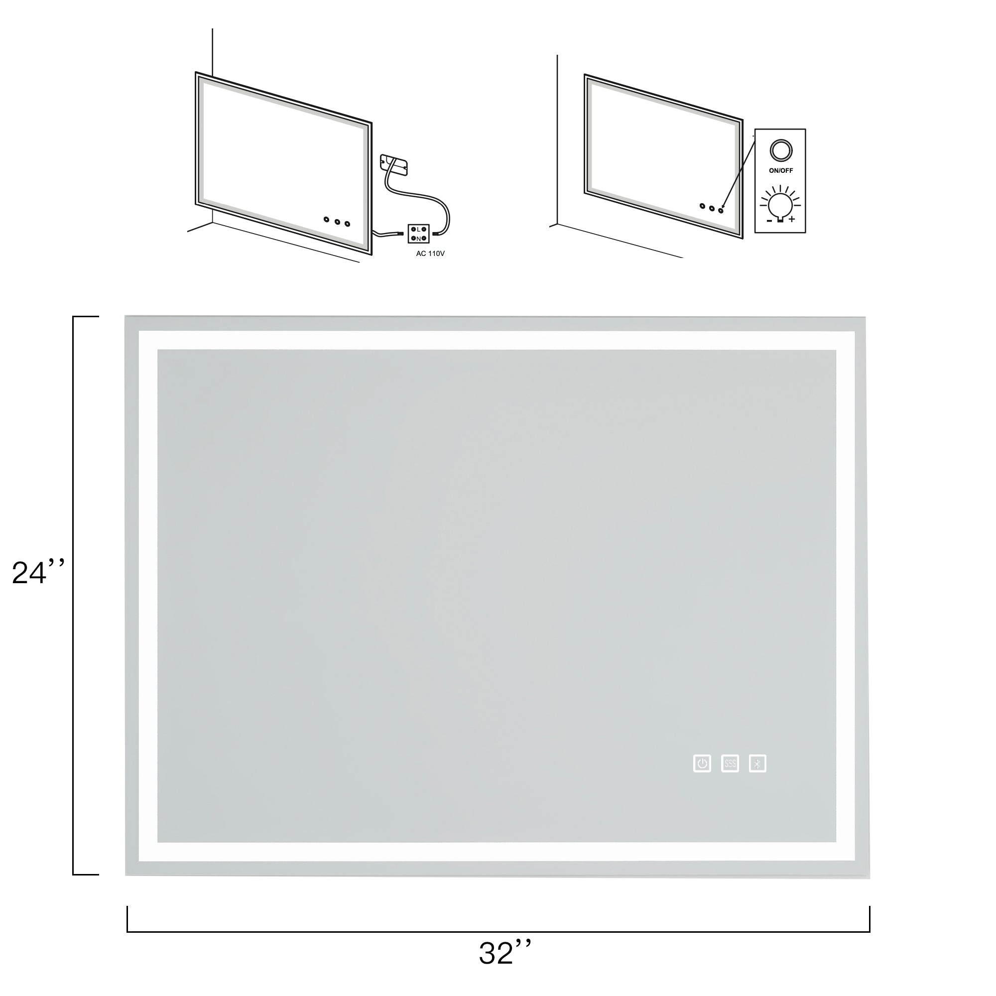 3015-2432 Rectangular Frameless Anti-Fog Multi-functional Wall-Mount LED Bathroom Vanity Mirror