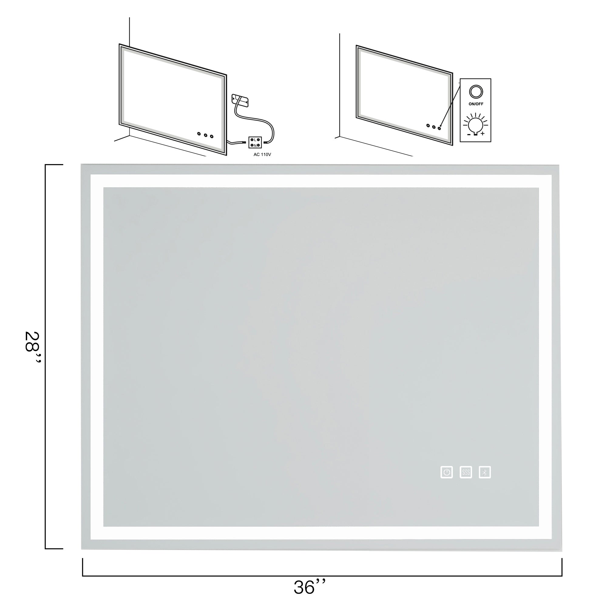 3015-2836 Rectangular Frameless Anti-Fog Multi-functional Wall-Mount LED Bathroom Vanity Mirror
