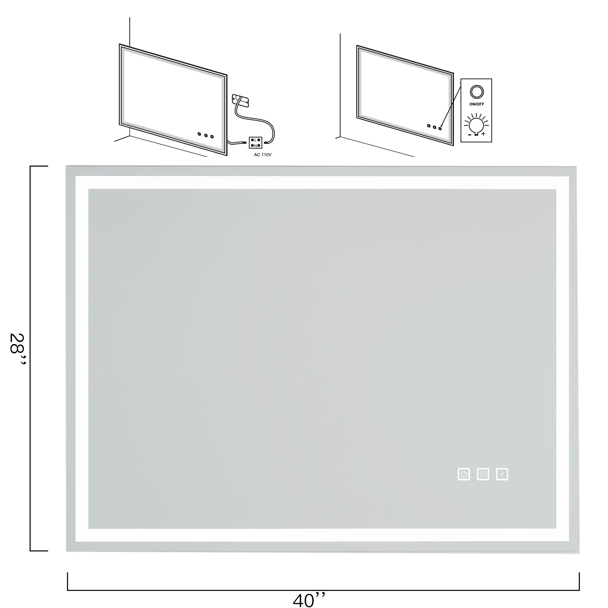 3015-2840 Rectangular Frameless Anti-Fog Multi-functional Wall-Mount LED Bathroom Vanity Mirror