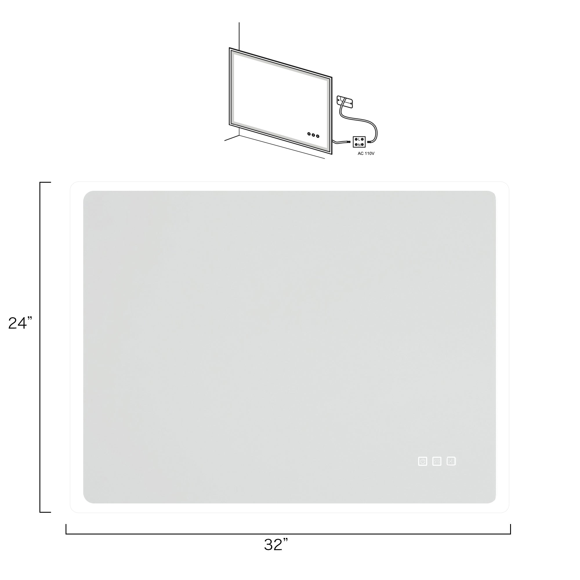 3224 Rectangular Wall-Mounted Dimmable LED Bathroom Vanity Mirror with Defogger and Bluetooth Music Speaker