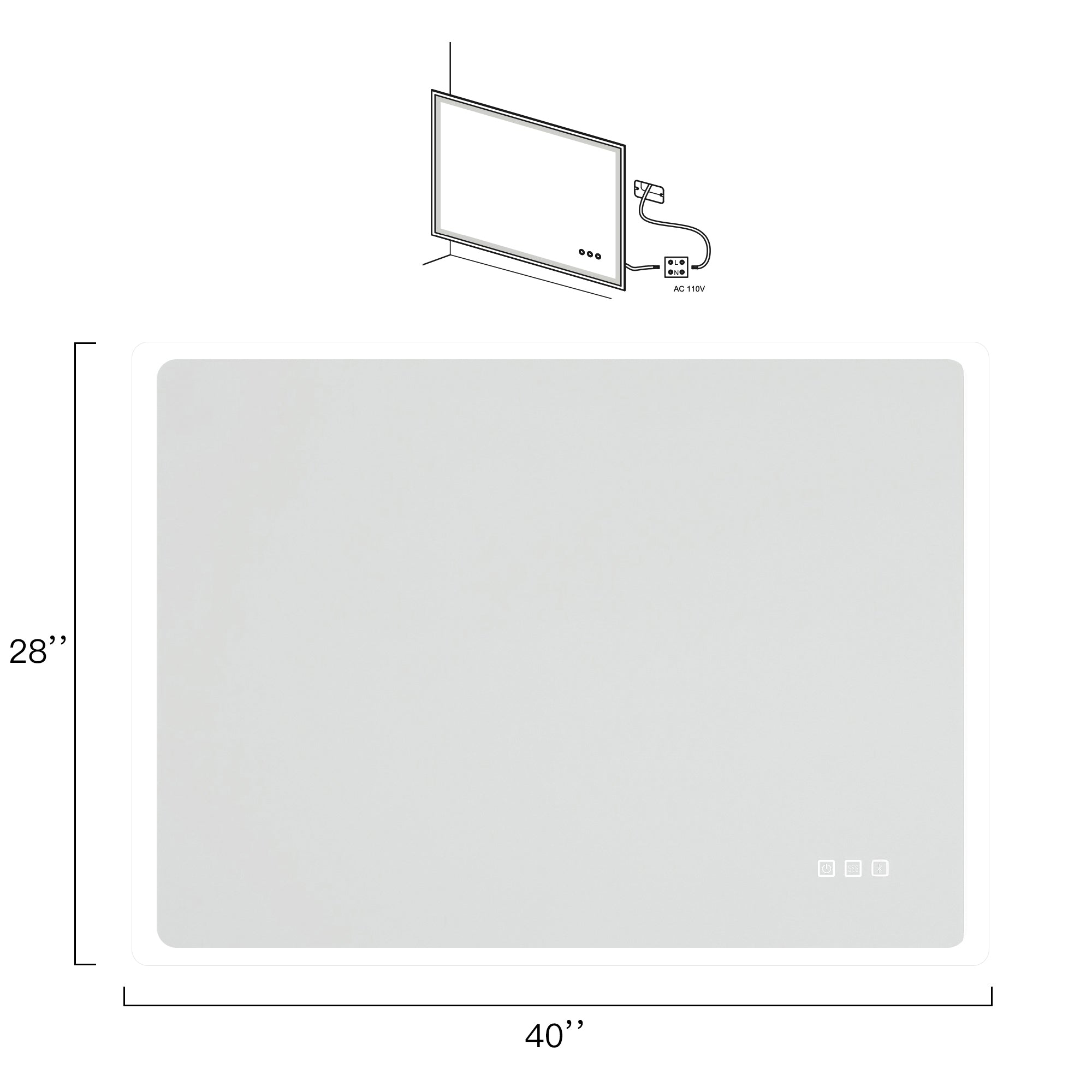 2840 Rectangular Wall-Mounted Dimmable LED Bathroom Vanity Mirror with Defogger and Bluetooth Music Speaker