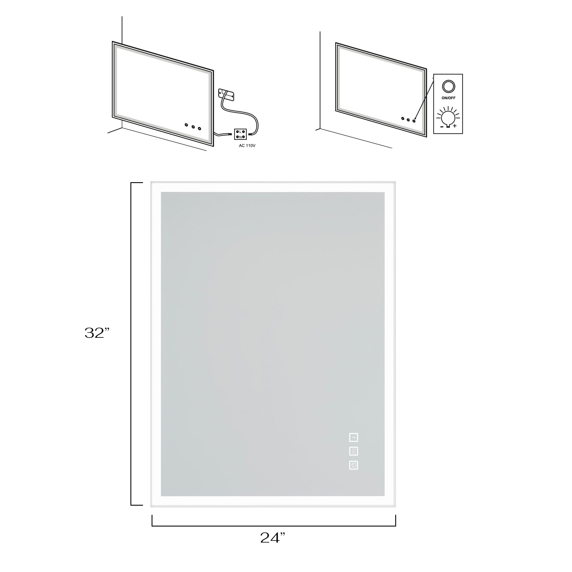 24x32 in. Rectangular Frameless Anti-Fog Wall Mounted Dimmable LED Bathroom Vanity Mirror