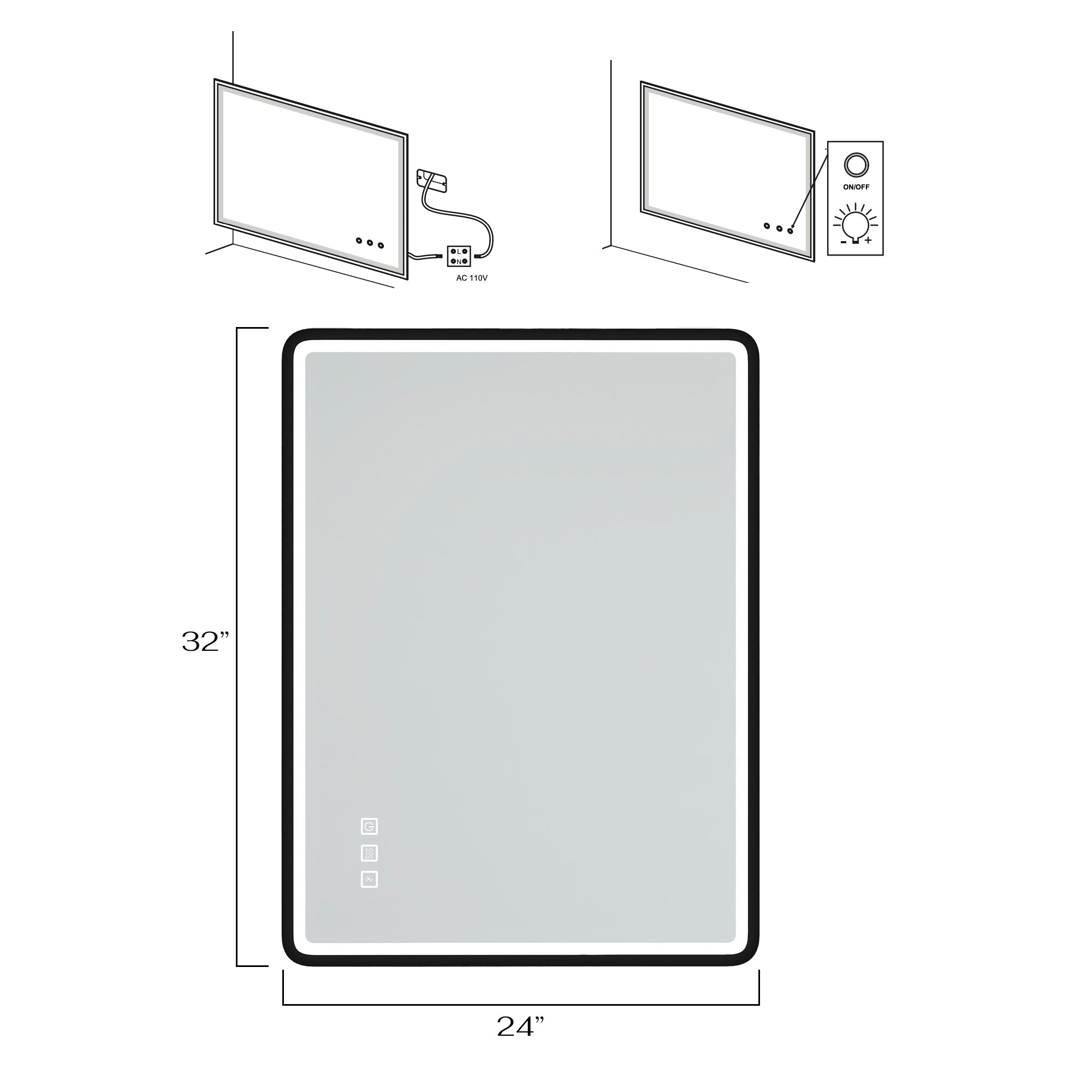 Rectangular Framed Multi-functional Wall Mounted LED Bathroom Vanity Mirror