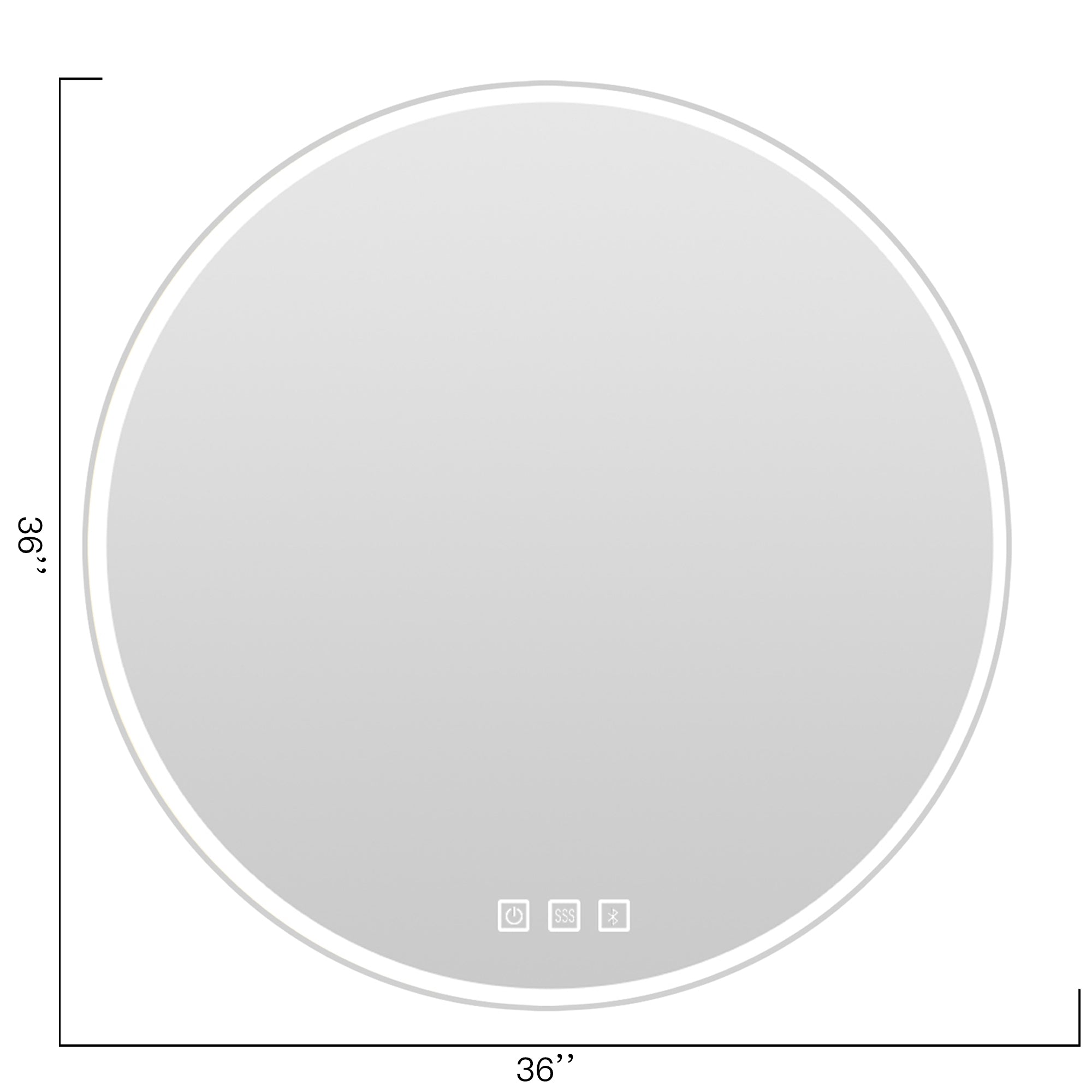 36'' Round Frameless Wall Mount Anti Fog LED Light Bathroom Vanity Mirror