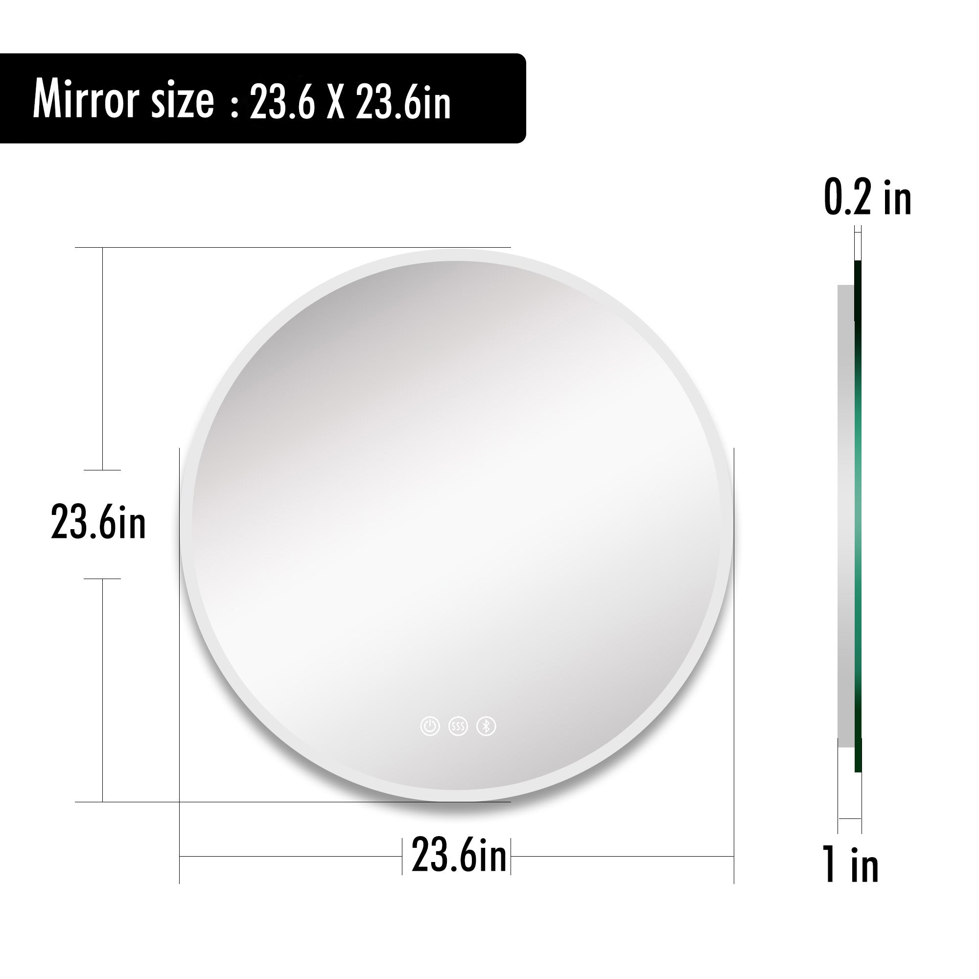 Round Frameless Anti-Fog Multi-functional Wall-Mount LED Bathroom Vanity Mirror