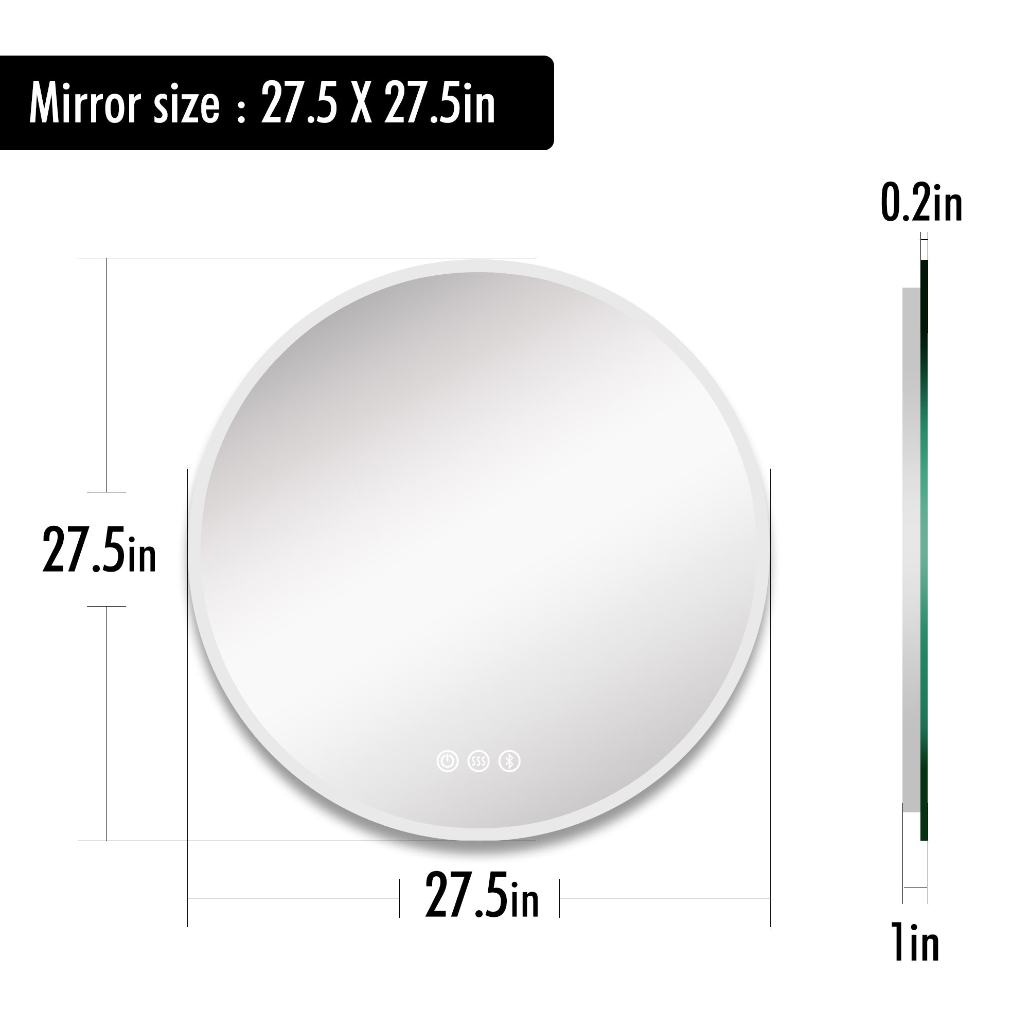 Round Frameless Anti-Fog Multi-functional Wall-Mount LED Bathroom Vanity Mirror