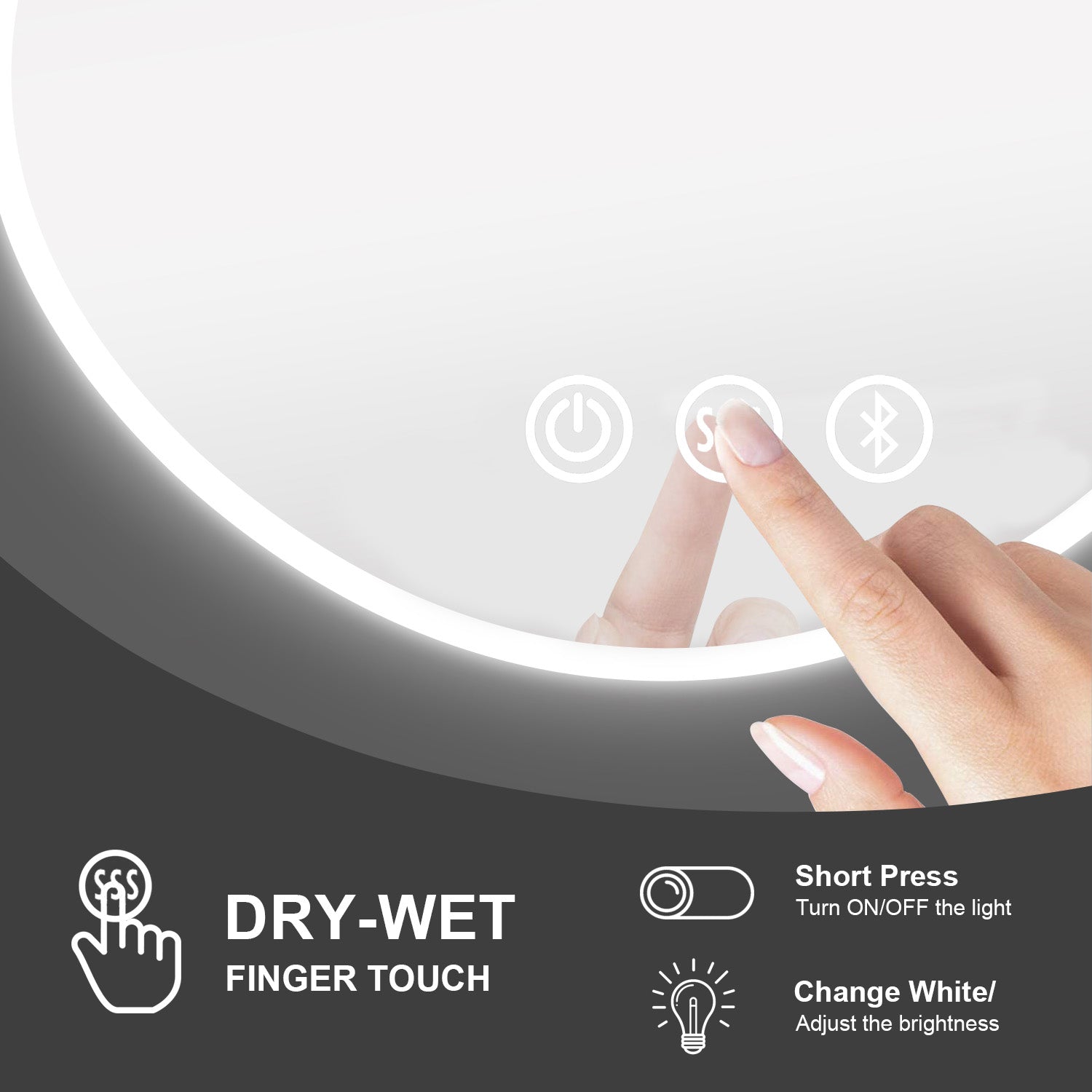 Round Frameless Anti-Fog Multi-functional Wall-Mount LED Bathroom Vanity Mirror