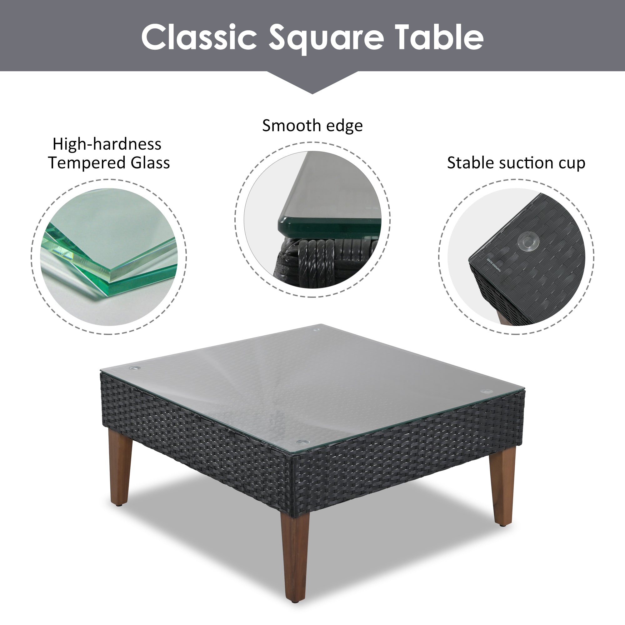 4 Pieces Outdoor Wicker Reversible Patio Sofa with cushions,Table and Colorful Pillows