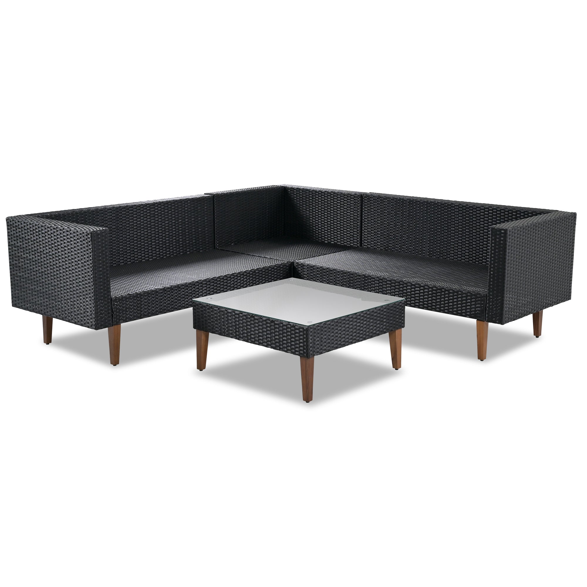 4 Pieces Outdoor Wicker Reversible Patio Sofa with cushions,Table and Colorful Pillows