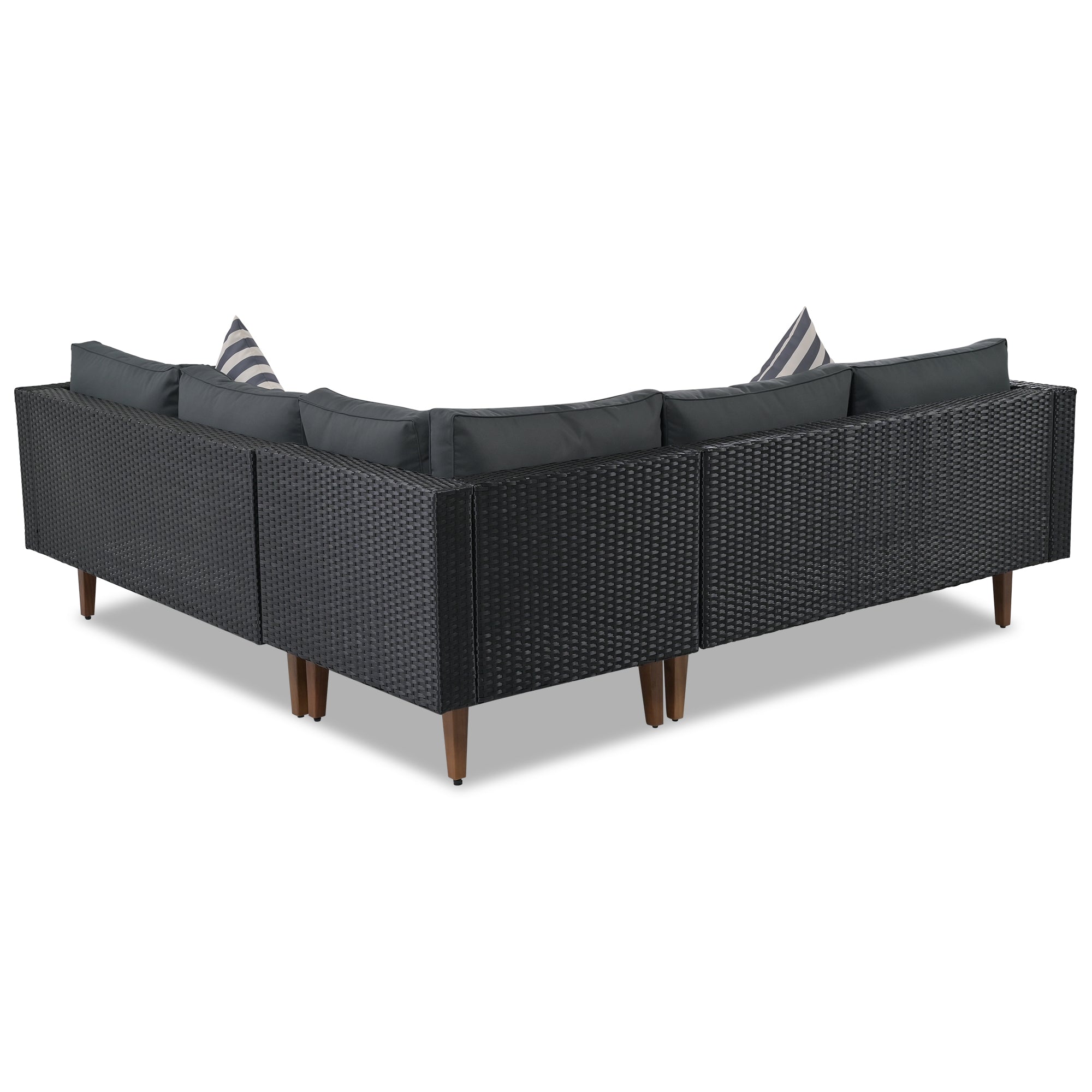 4 Pieces Outdoor Wicker Reversible Patio Sofa with cushions,Table and Colorful Pillows
