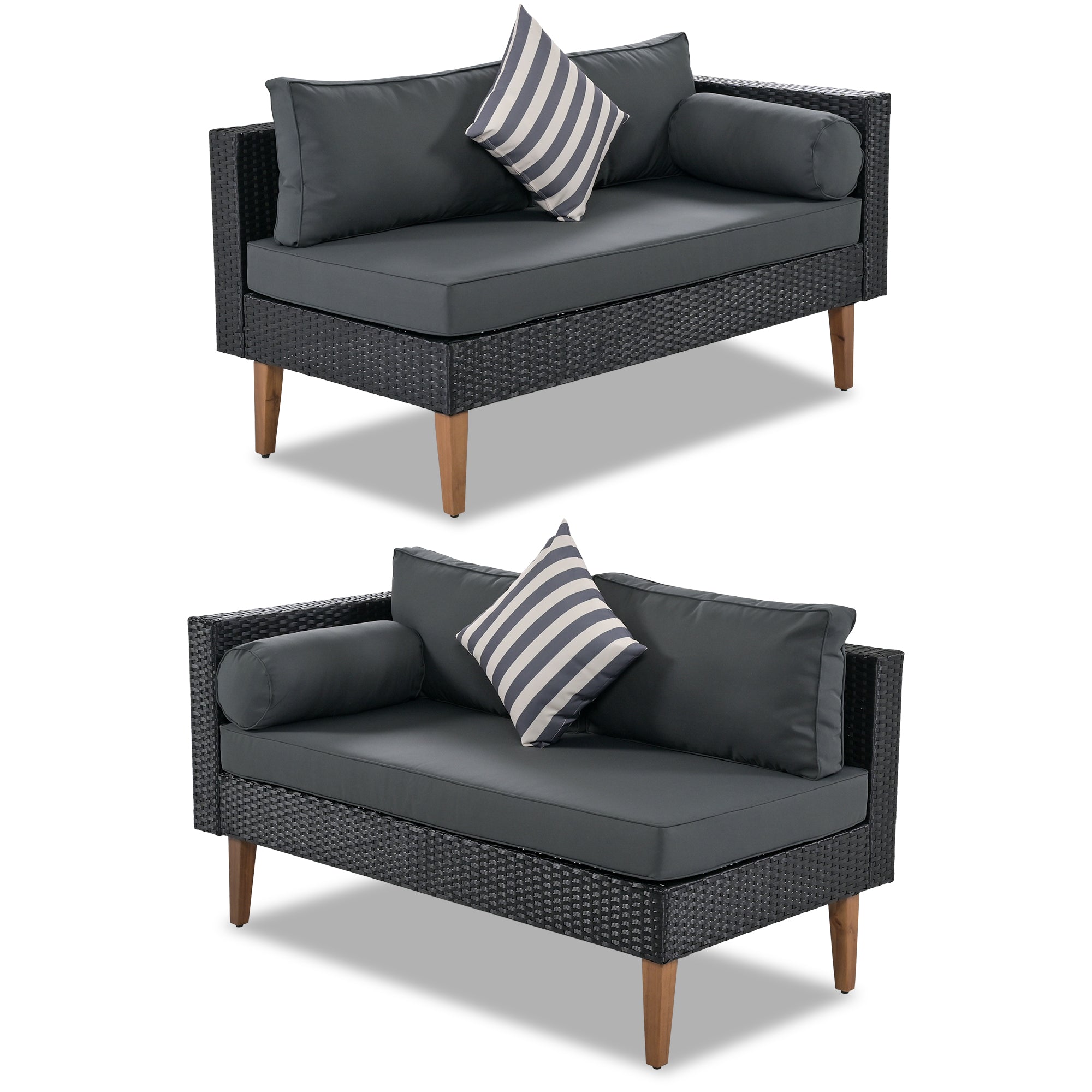 4 Pieces Outdoor Wicker Reversible Patio Sofa with cushions,Table and Colorful Pillows