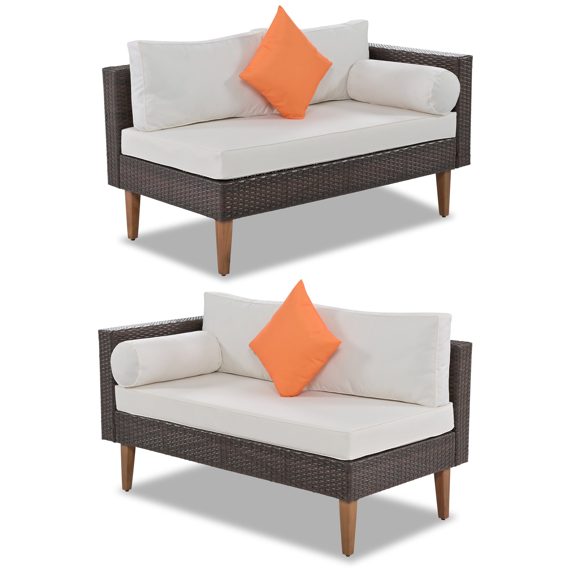 4 Pieces Outdoor Wicker Reversible Patio Sofa with cushions,Table and Colorful Pillows