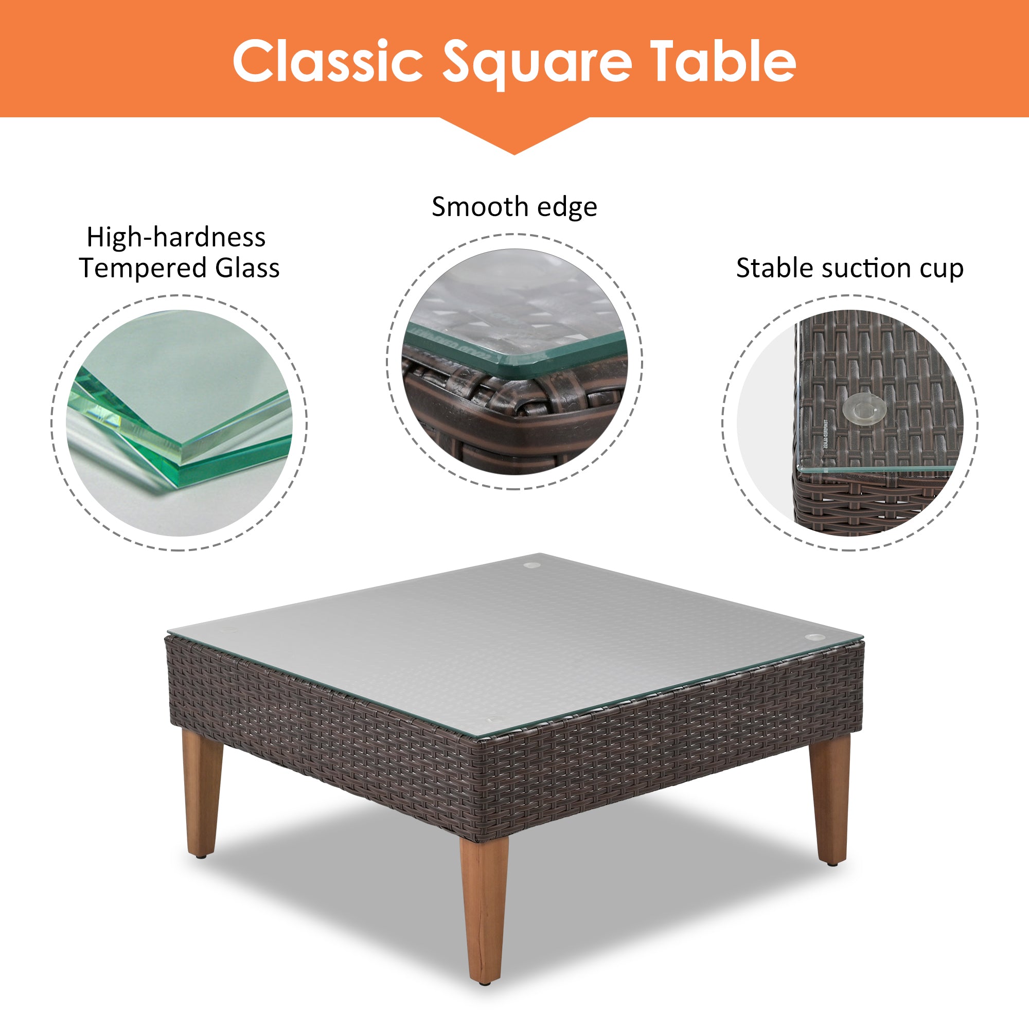 4 Pieces Outdoor Wicker Reversible Patio Sofa with cushions,Table and Colorful Pillows