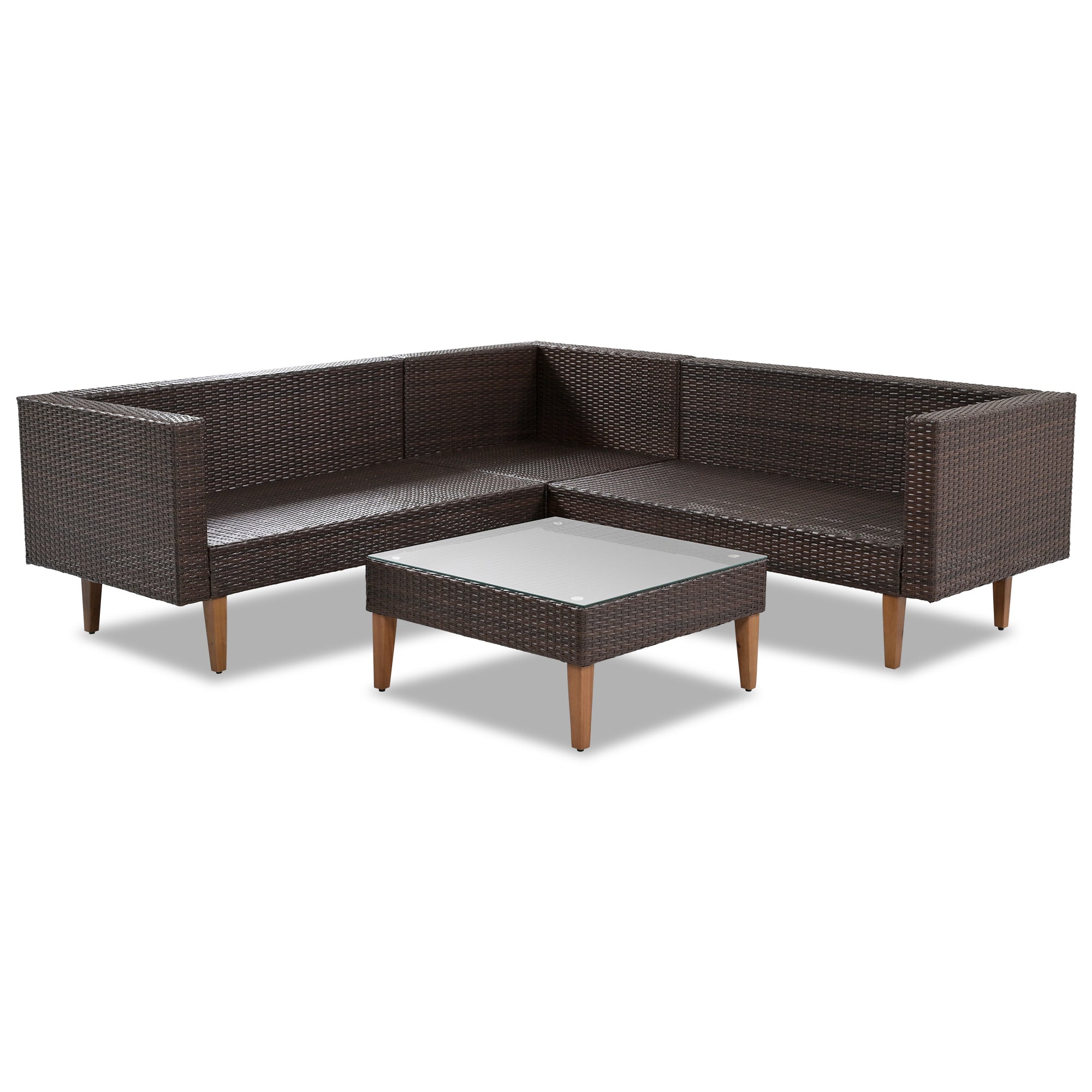 4 Pieces Outdoor Wicker Reversible Patio Sofa with cushions,Table and Colorful Pillows