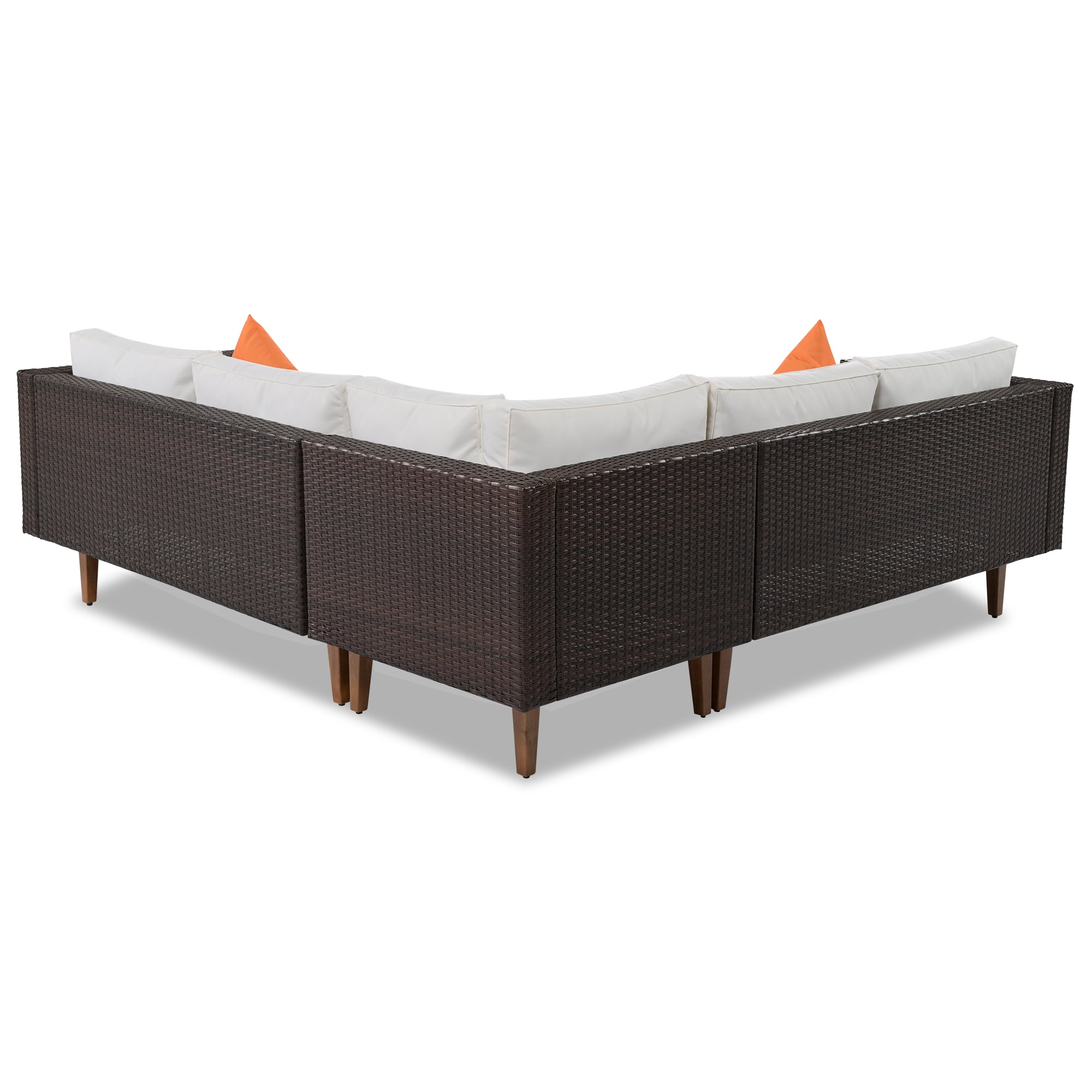 4 Pieces Outdoor Wicker Reversible Patio Sofa with cushions,Table and Colorful Pillows