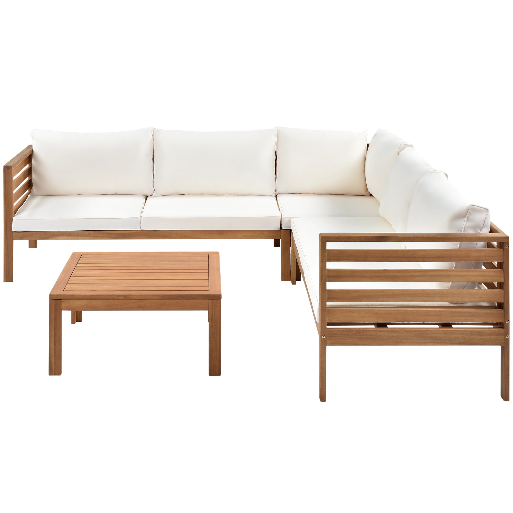 4-piece Outdoor Solid Wood  Symmetrical Patio Sofa Set with Table and Cushions