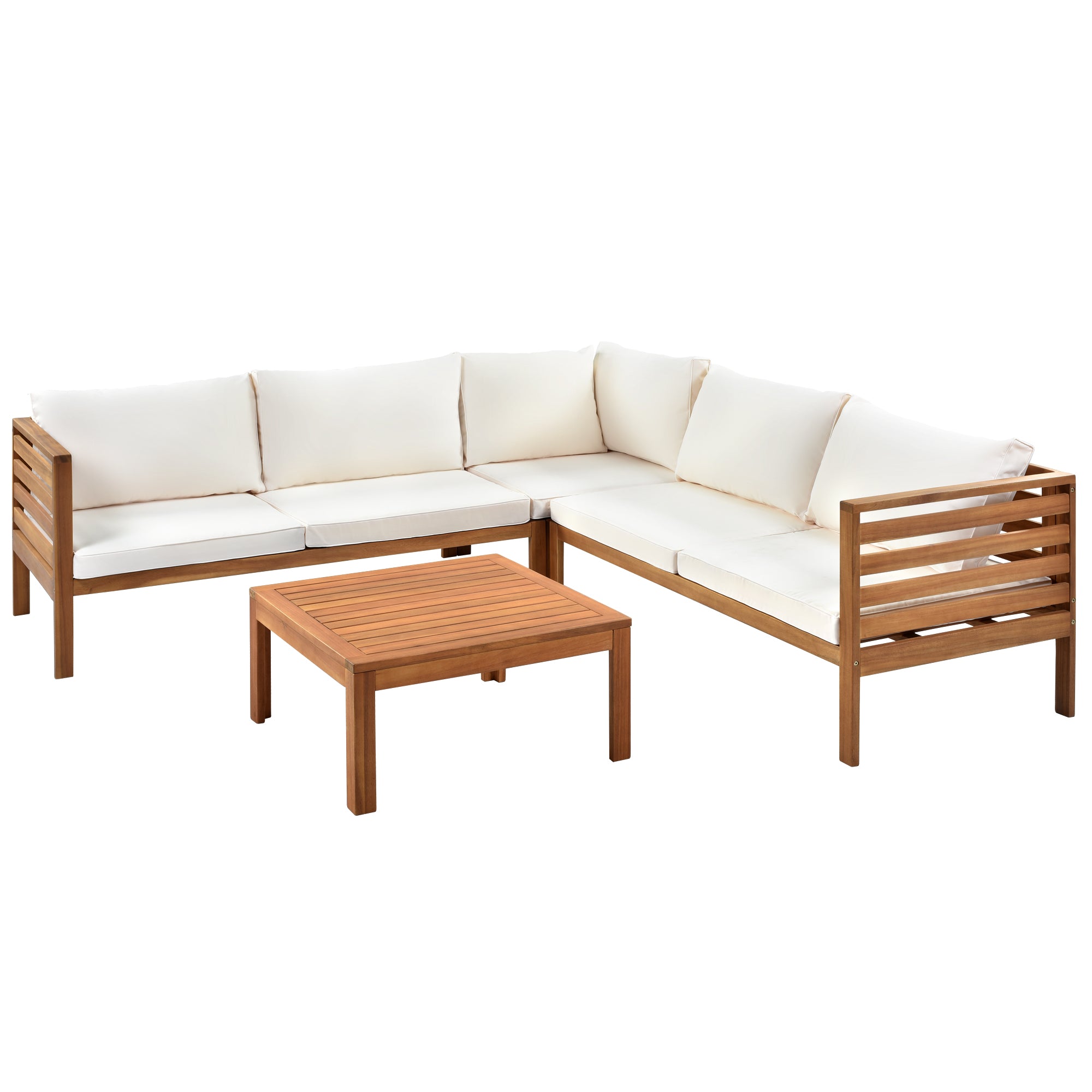 4-piece Outdoor Solid Wood  Symmetrical Patio Sofa Set with Table and Cushions