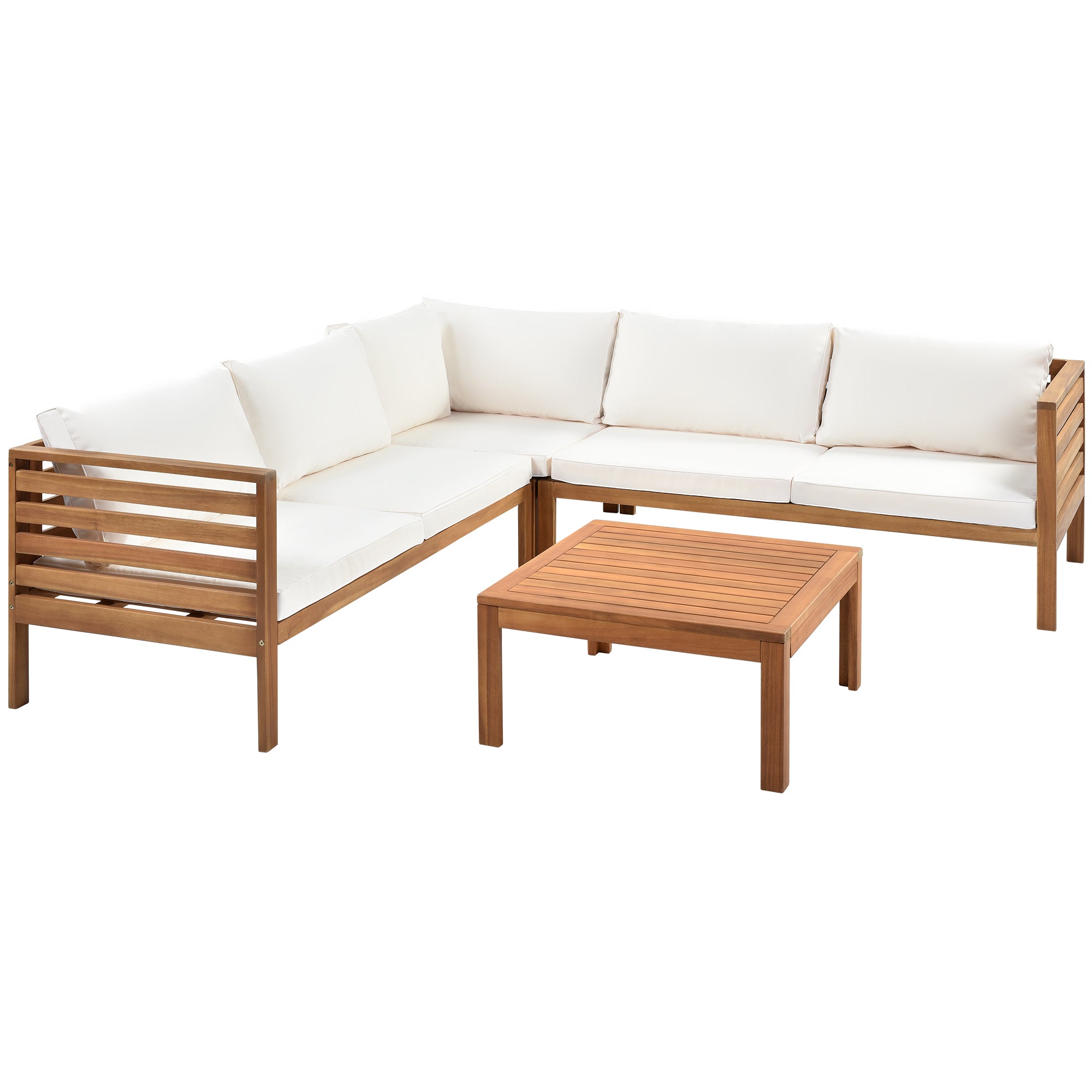 4-piece Outdoor Solid Wood  Symmetrical Patio Sofa Set with Table and Cushions