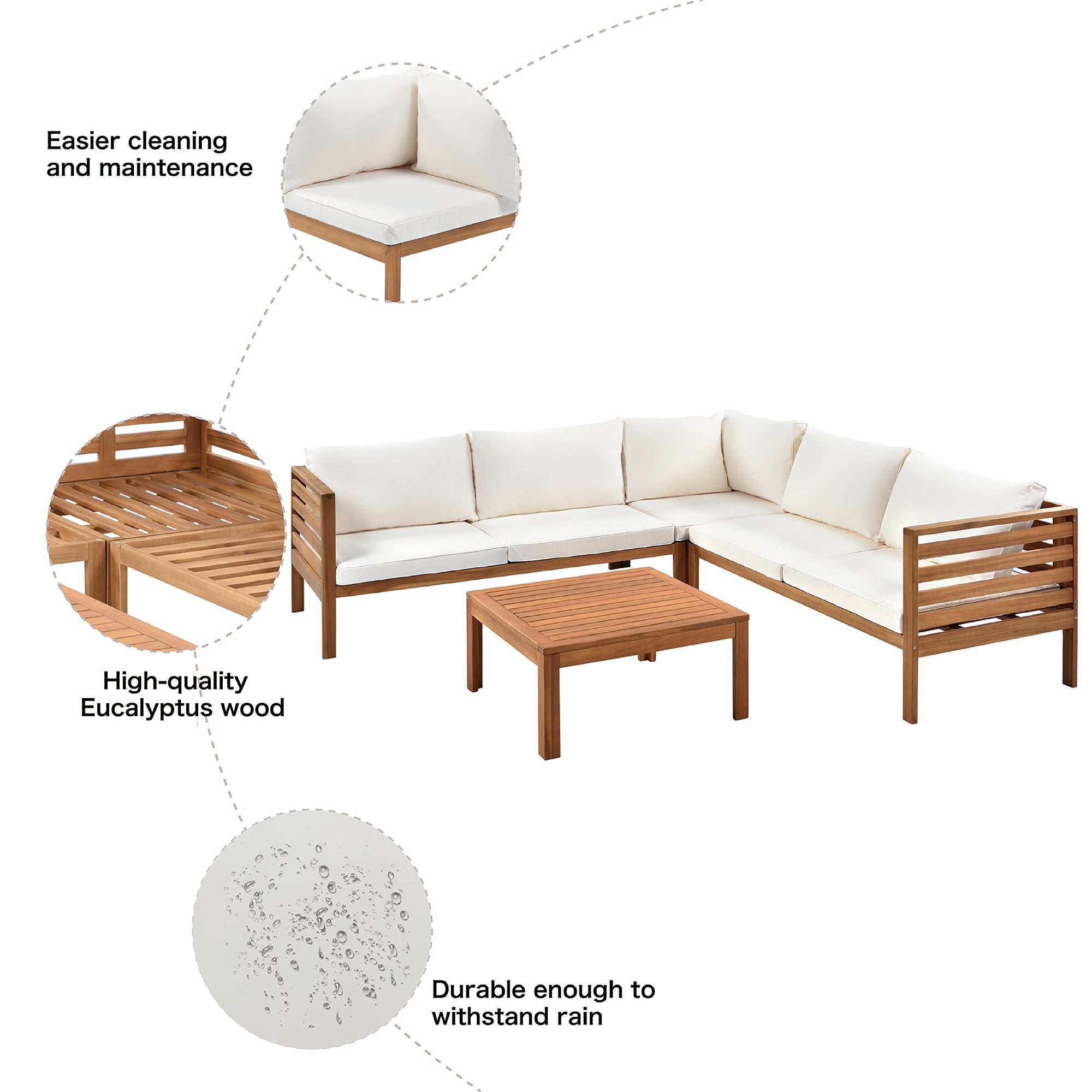 4-piece Outdoor Solid Wood  Symmetrical Patio Sofa Set with Table and Cushions