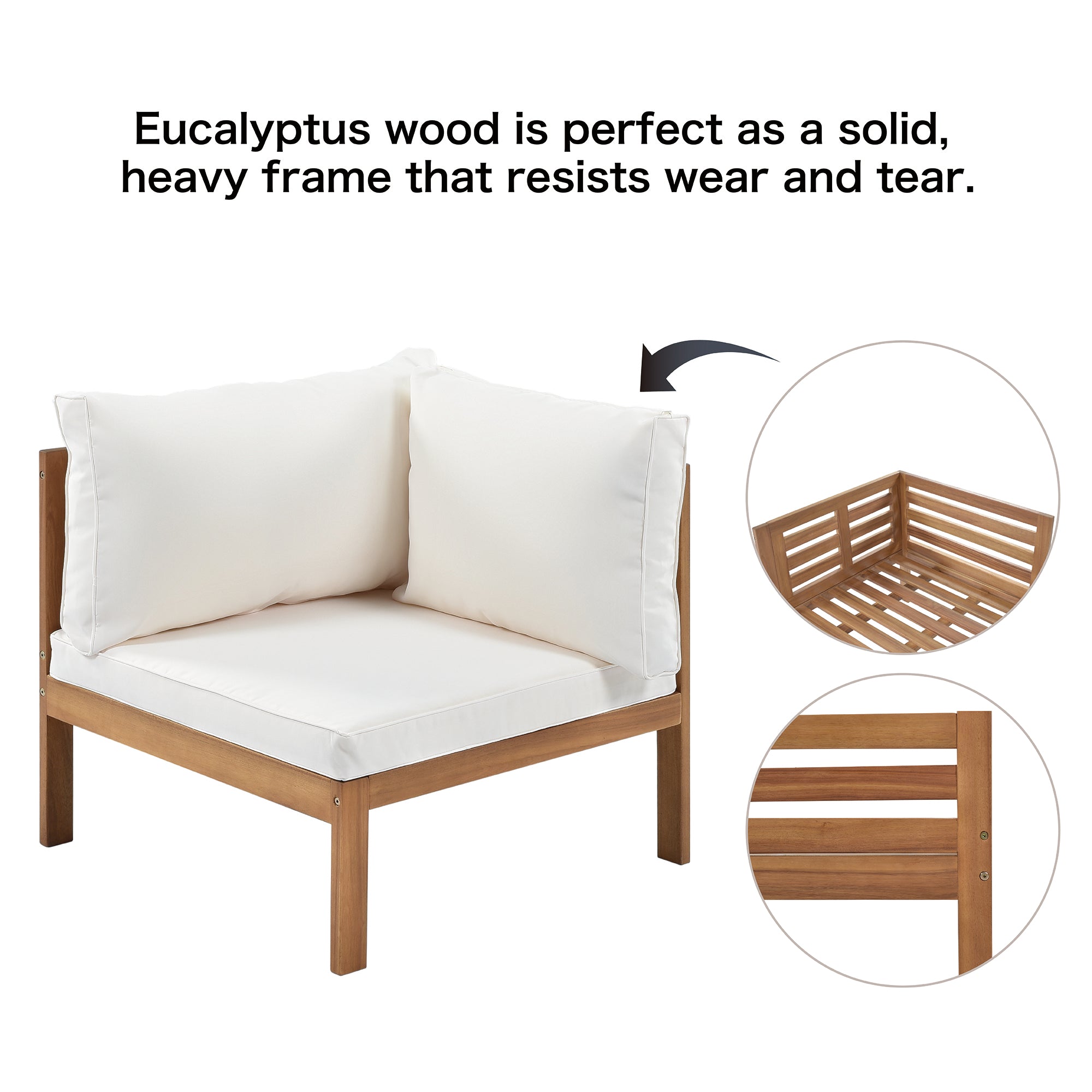 4-piece Outdoor Solid Wood  Symmetrical Patio Sofa Set with Table and Cushions